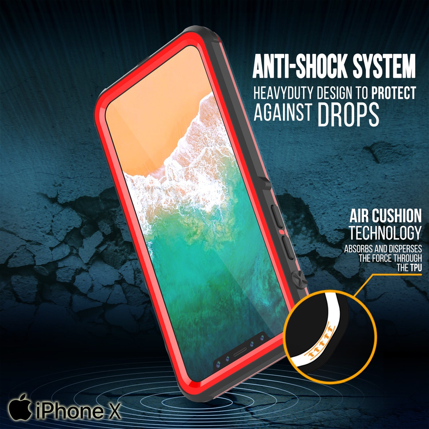 iPhone X Case, PUNKCase [CRYSTAL SERIES] Protective IP68 Certified Cover W/ Attached Screen Protector [RED] (Color in image: Black)
