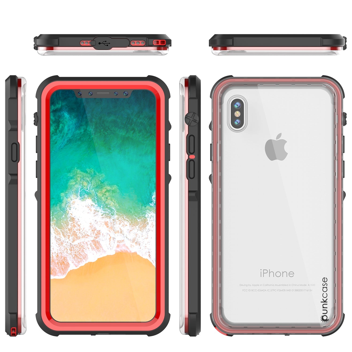 iPhone X Case, PUNKCase [CRYSTAL SERIES] Protective IP68 Certified Cover W/ Attached Screen Protector [RED] (Color in image: Pink)