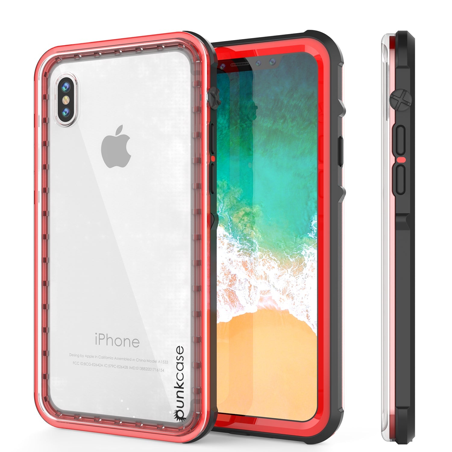 Capa iPhone X, PUNKCase [SERIE CRYSTAL] Capa Protetora Certificada IP68 com Protetor de Tela Integrado [VERMELHA]