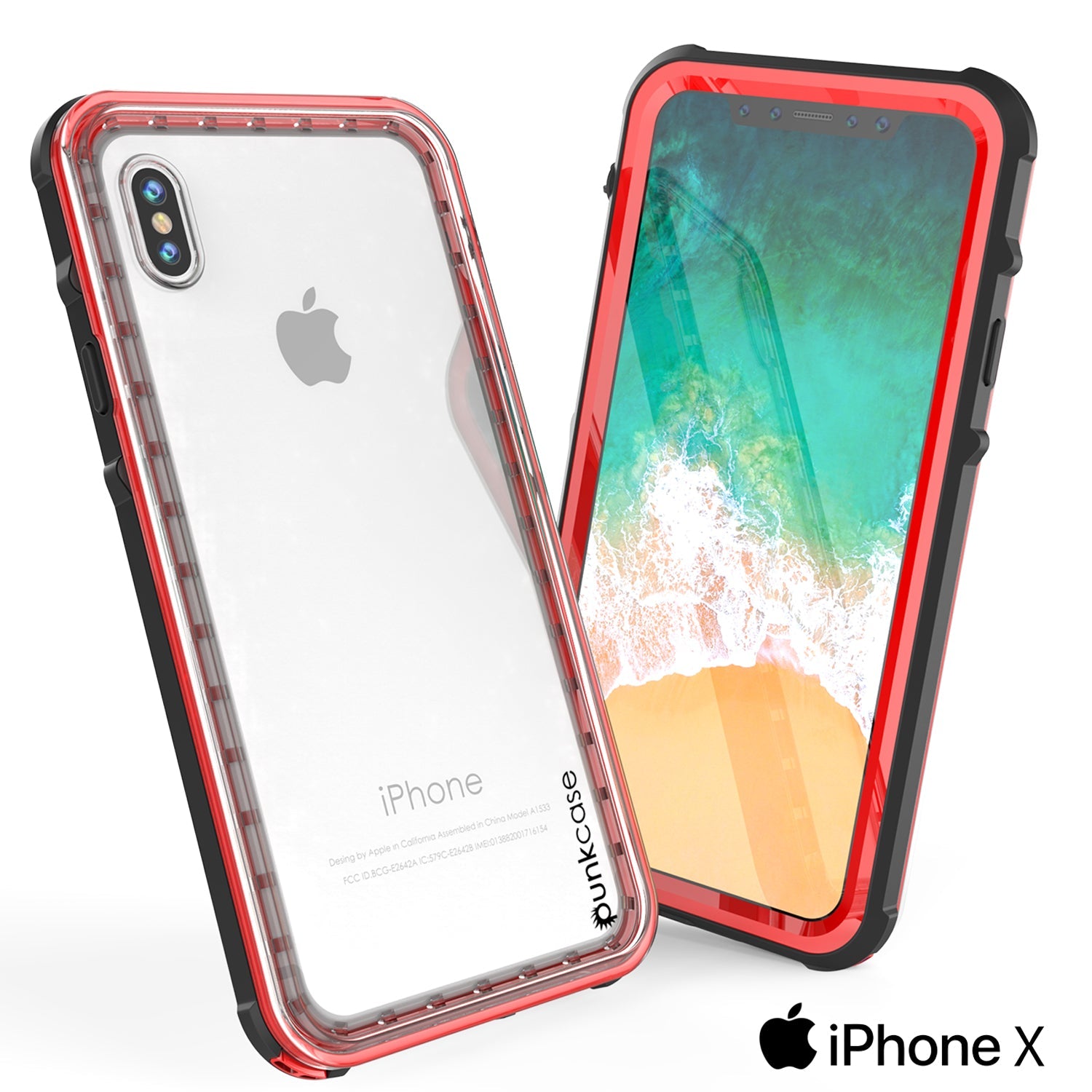 iPhone X Case, PUNKCase [CRYSTAL SERIES] Protective IP68 Certified Cover W/ Attached Screen Protector [RED] (Color in image: Light Blue)