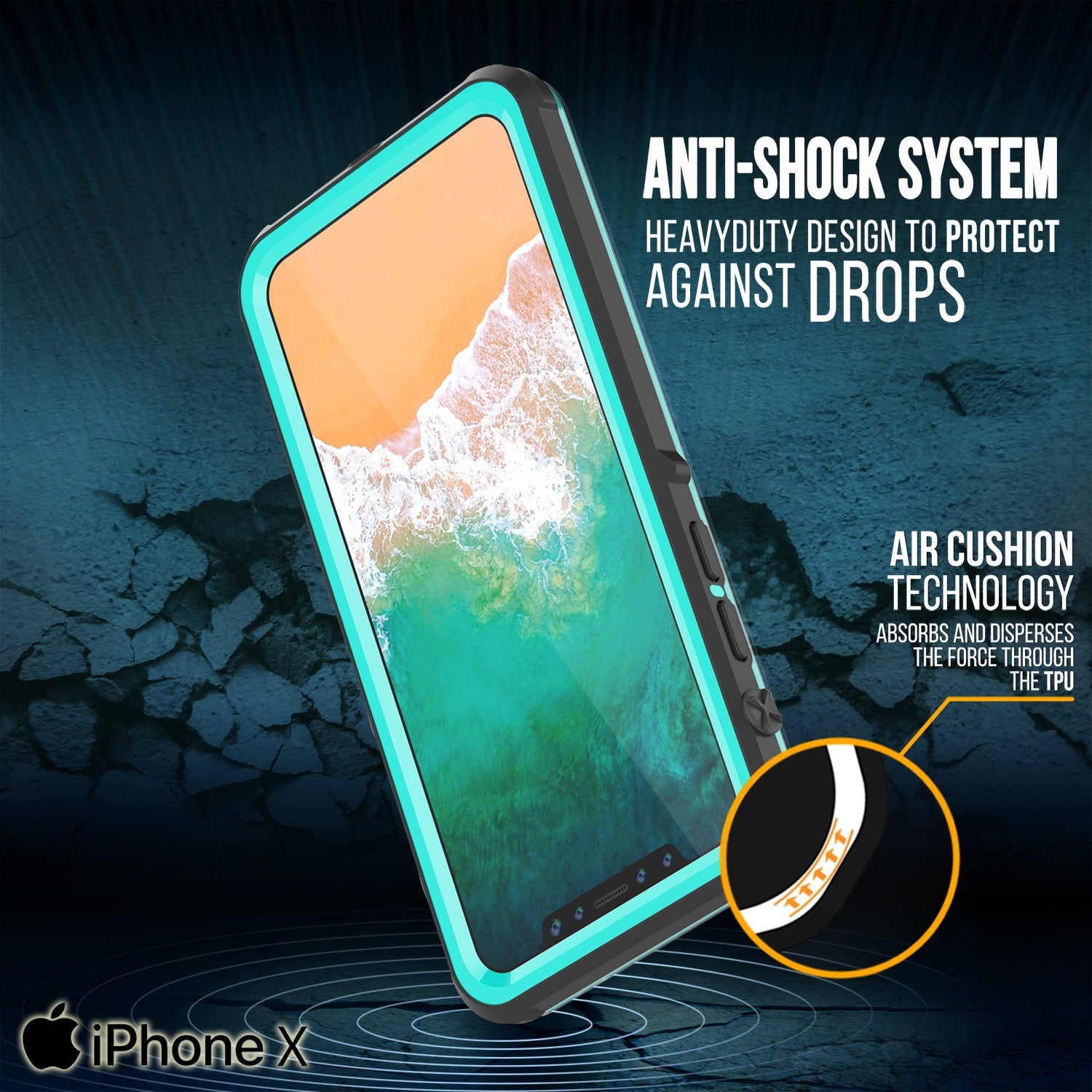 iPhone X Case, PUNKCase [CRYSTAL SERIES] Protective IP68 Certified Cover W/ Attached Screen Protector [TEAL] (Color in image: Light Blue)