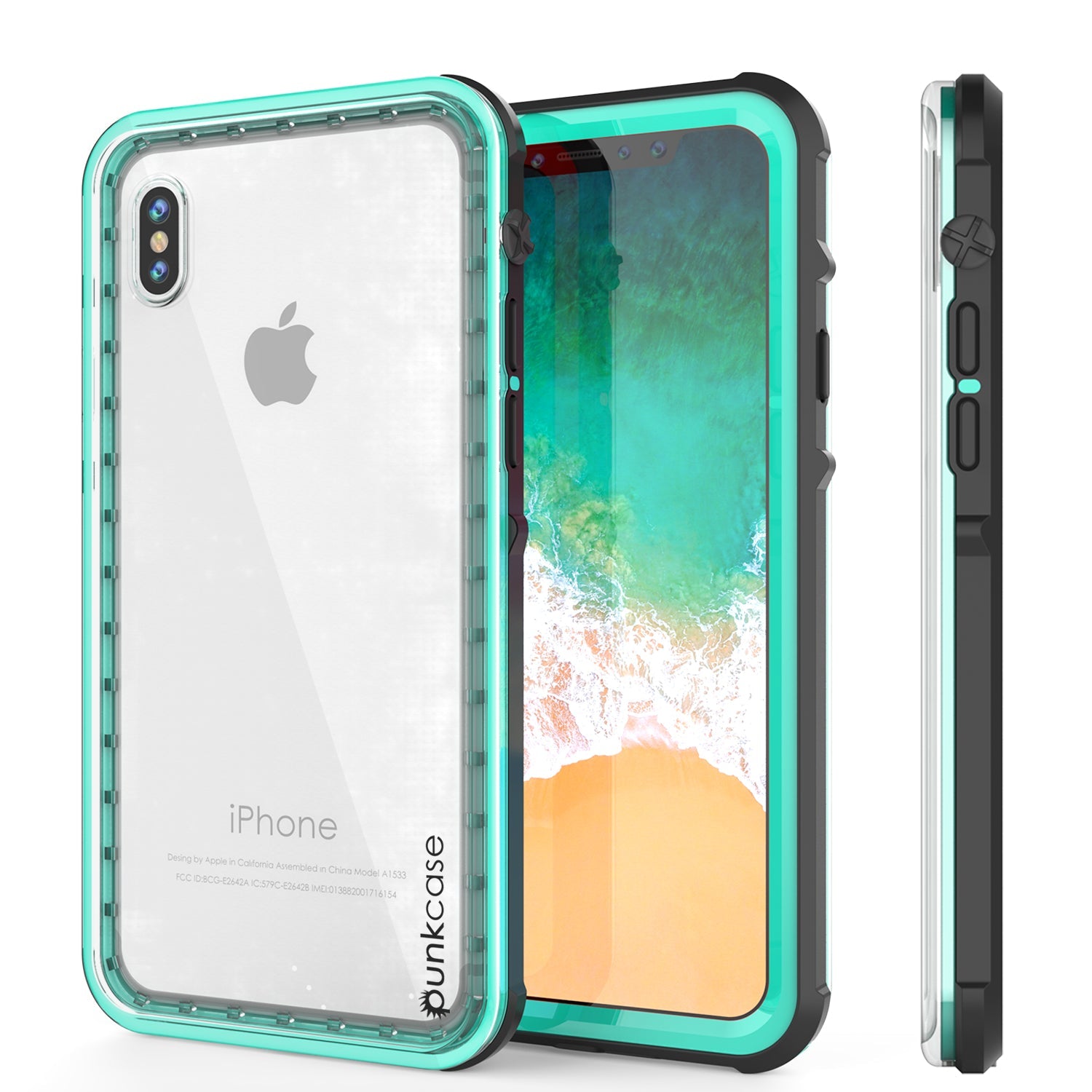 Capa para iPhone X, PUNKCase [SÉRIE DE CRISTAL] Capa Protetora Certificada IP68 com Protetor de Tela Incorporado [AZUL CLARO]