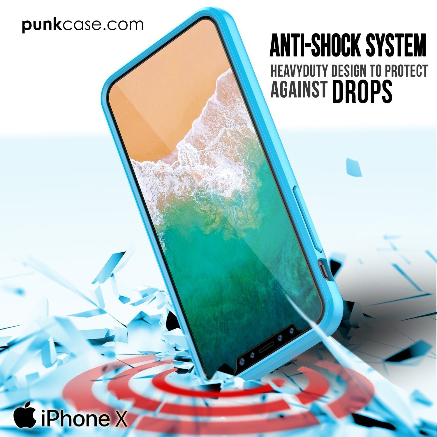iPhone X Case, PUNKcase [LUCID 2.0 Series] [Slim Fit] Armor Cover W/Integrated Anti-Shock System & Tempered Glass Screen Protector [Light Blue] (Color in image: Teal)