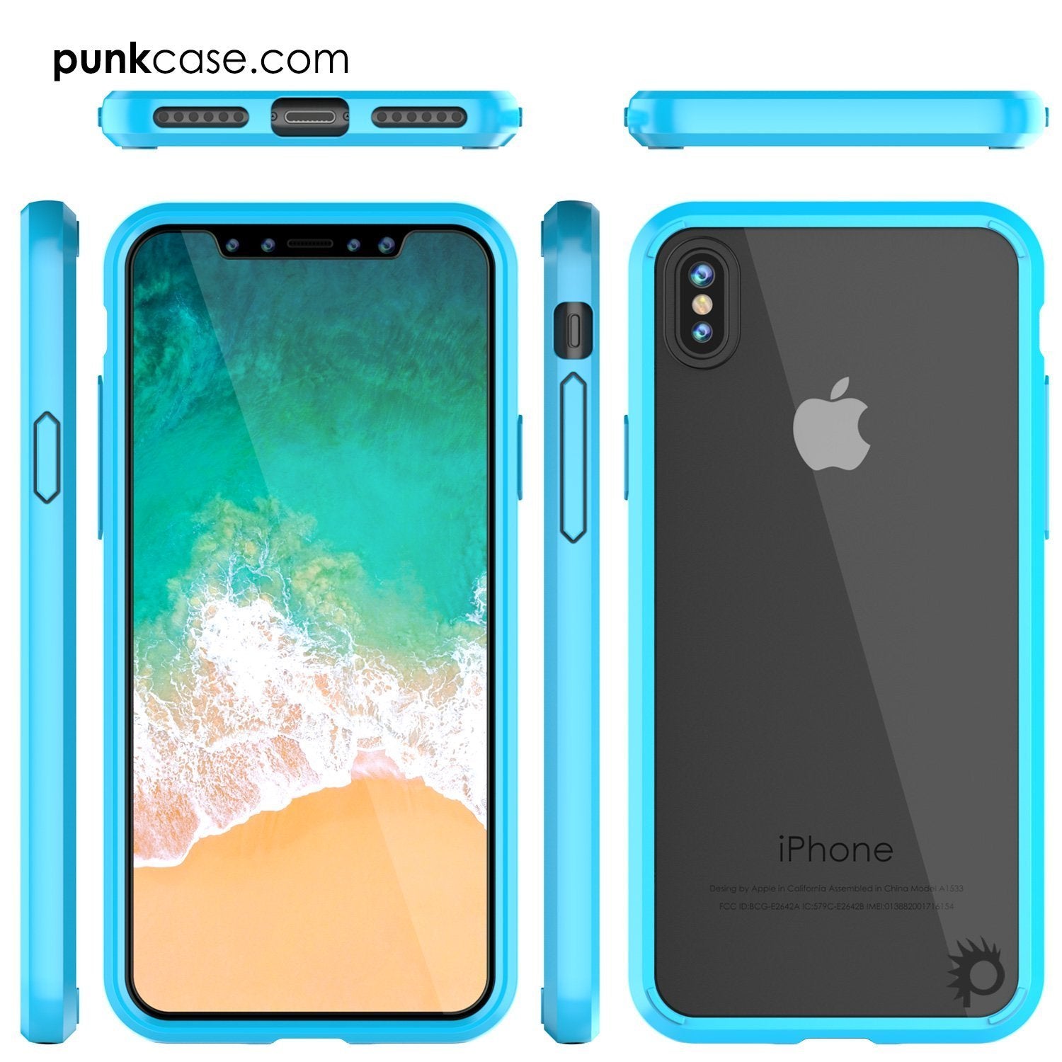 iPhone X Case, PUNKcase [LUCID 2.0 Series] [Slim Fit] Armor Cover W/Integrated Anti-Shock System & Tempered Glass Screen Protector [Light Blue] (Color in image: White)