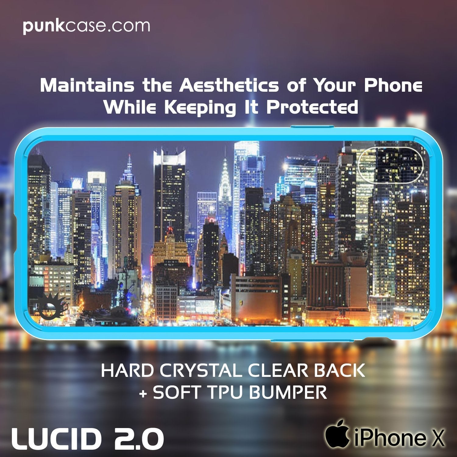 iPhone X Case, PUNKcase [LUCID 2.0 Series] [Slim Fit] Armor Cover W/Integrated Anti-Shock System & Tempered Glass Screen Protector [Light Blue] (Color in image: Purple)
