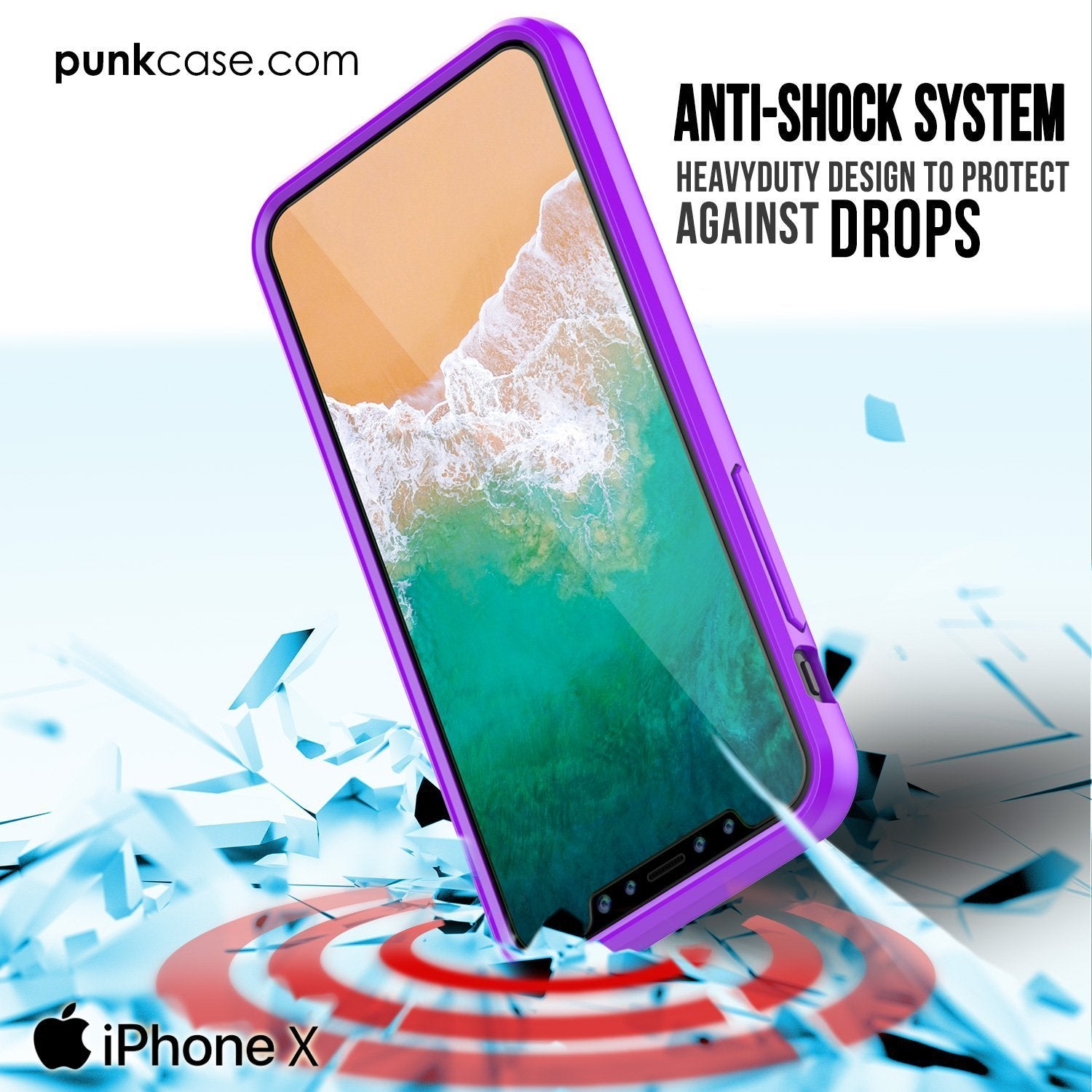 iPhone X Case, PUNKcase [LUCID 2.0 Series] [Slim Fit] Armor Cover W/Integrated Anti-Shock System & Tempered Glass PUNKSHIELD Screen Protector [Purple] (Color in image: White)