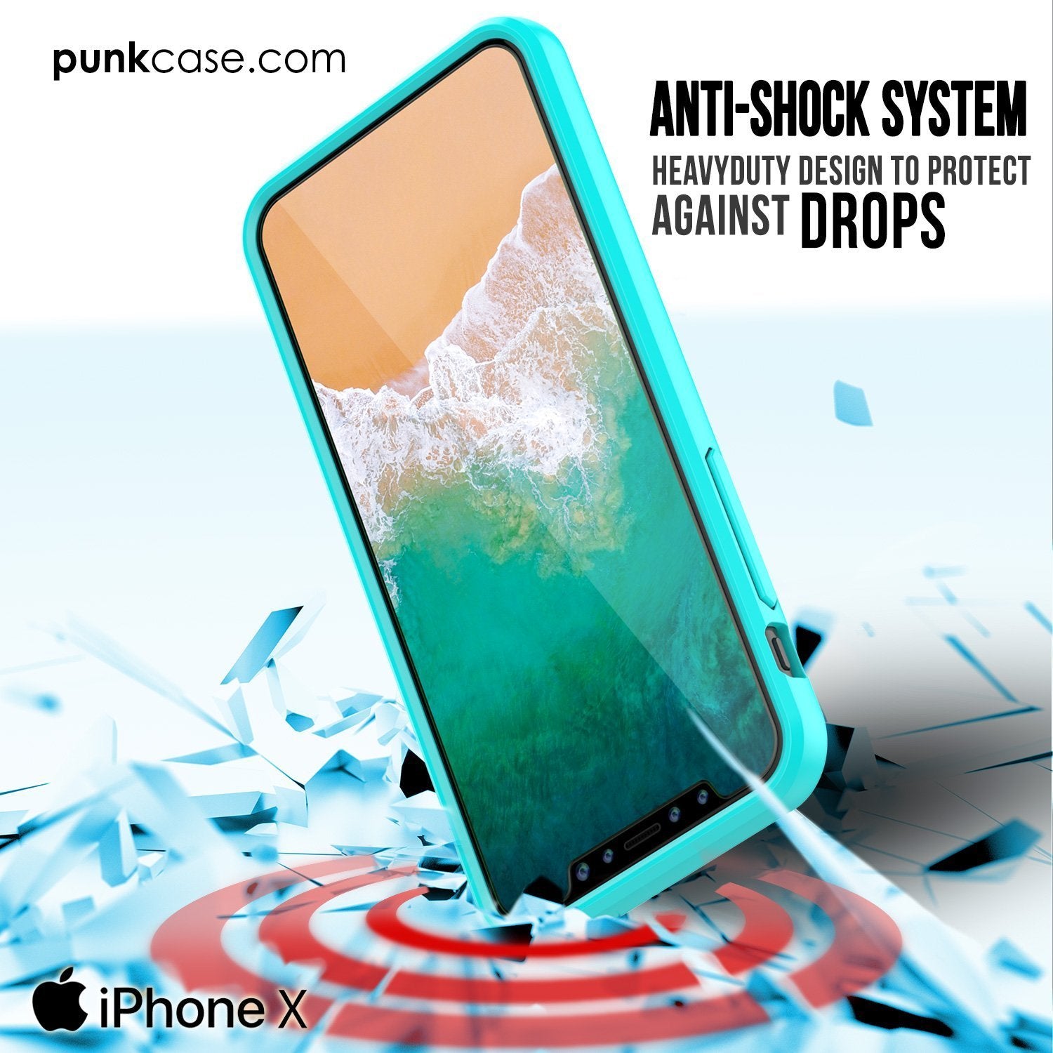 iPhone X Case, PUNKcase [LUCID 2.0 Series] [Slim Fit] Armor Cover W/Integrated Anti-Shock System & Tempered Glass PUNKSHIELD Screen Protector [Teal] (Color in image: Pink)