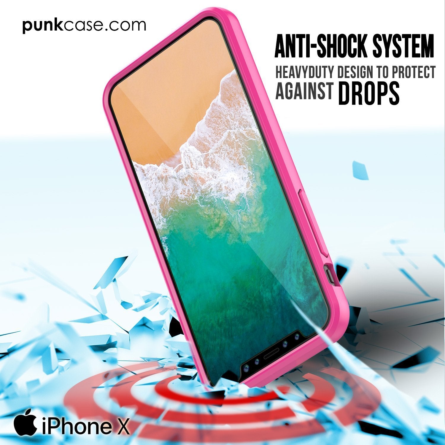 iPhone X Case, PUNKcase [LUCID 2.0 Series] [Slim Fit] Armor Cover W/Integrated Anti-Shock System & Tempered Glass PUNKSHIELD Screen Protector [Pink] (Color in image: Black)