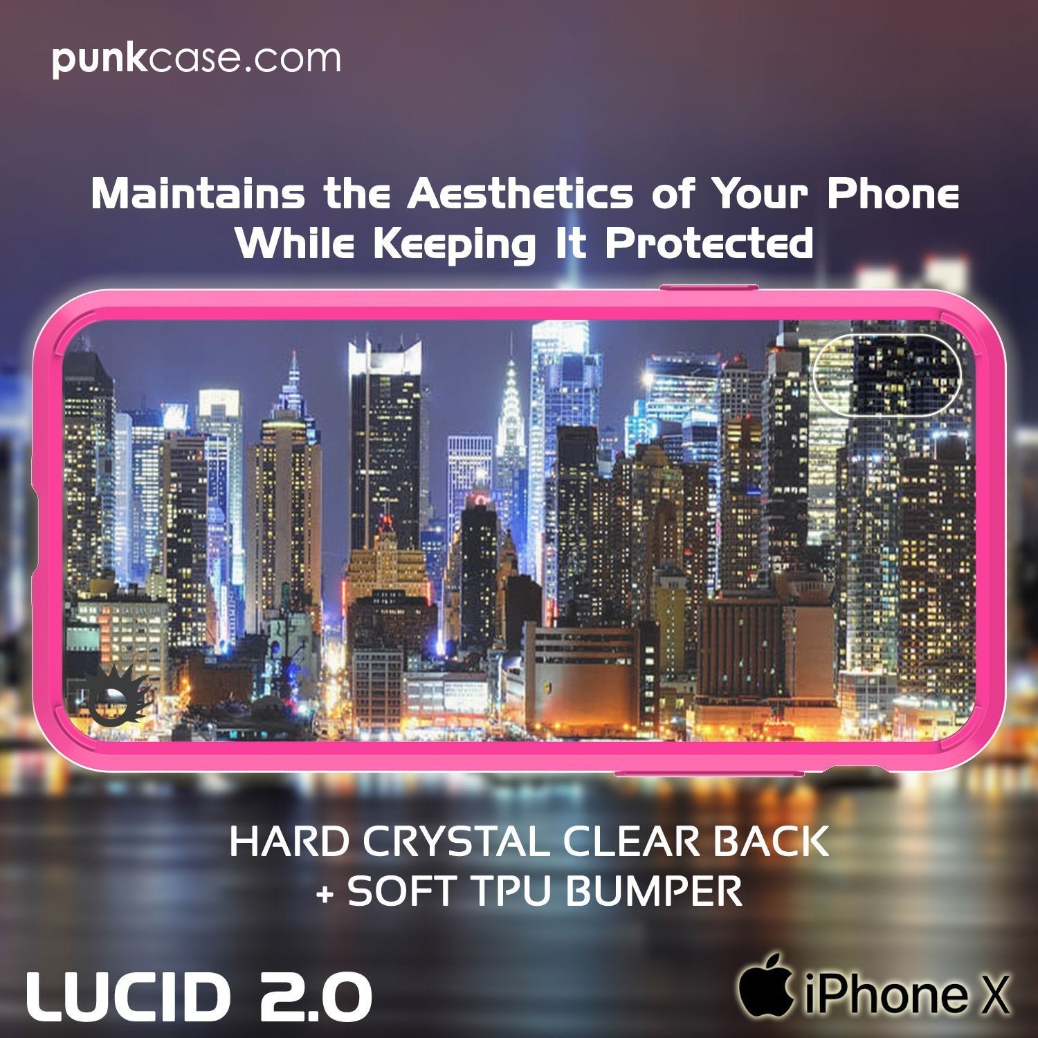 iPhone X Case, PUNKcase [LUCID 2.0 Series] [Slim Fit] Armor Cover W/Integrated Anti-Shock System & Tempered Glass PUNKSHIELD Screen Protector [Pink] (Color in image: Clear)