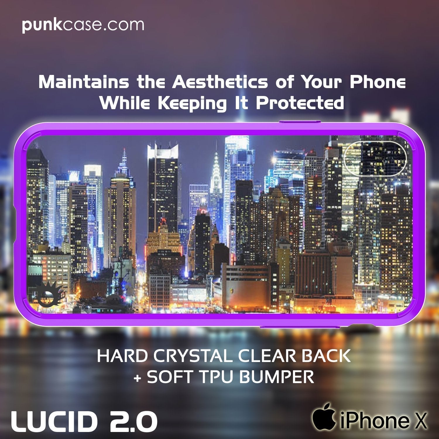 iPhone X Case, PUNKcase [LUCID 2.0 Series] [Slim Fit] Armor Cover W/Integrated Anti-Shock System & Tempered Glass PUNKSHIELD Screen Protector [Purple] (Color in image: Teal)