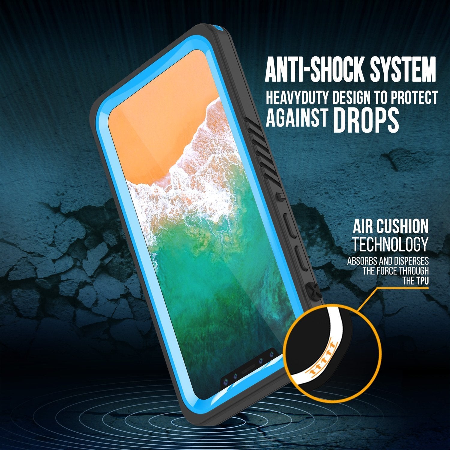 Capa à Prova d'Água para iPhone XS Max, Punkcase [Série Extrema] Capa de Armadura com Protetor de Tela Embutido [Azul Claro]
