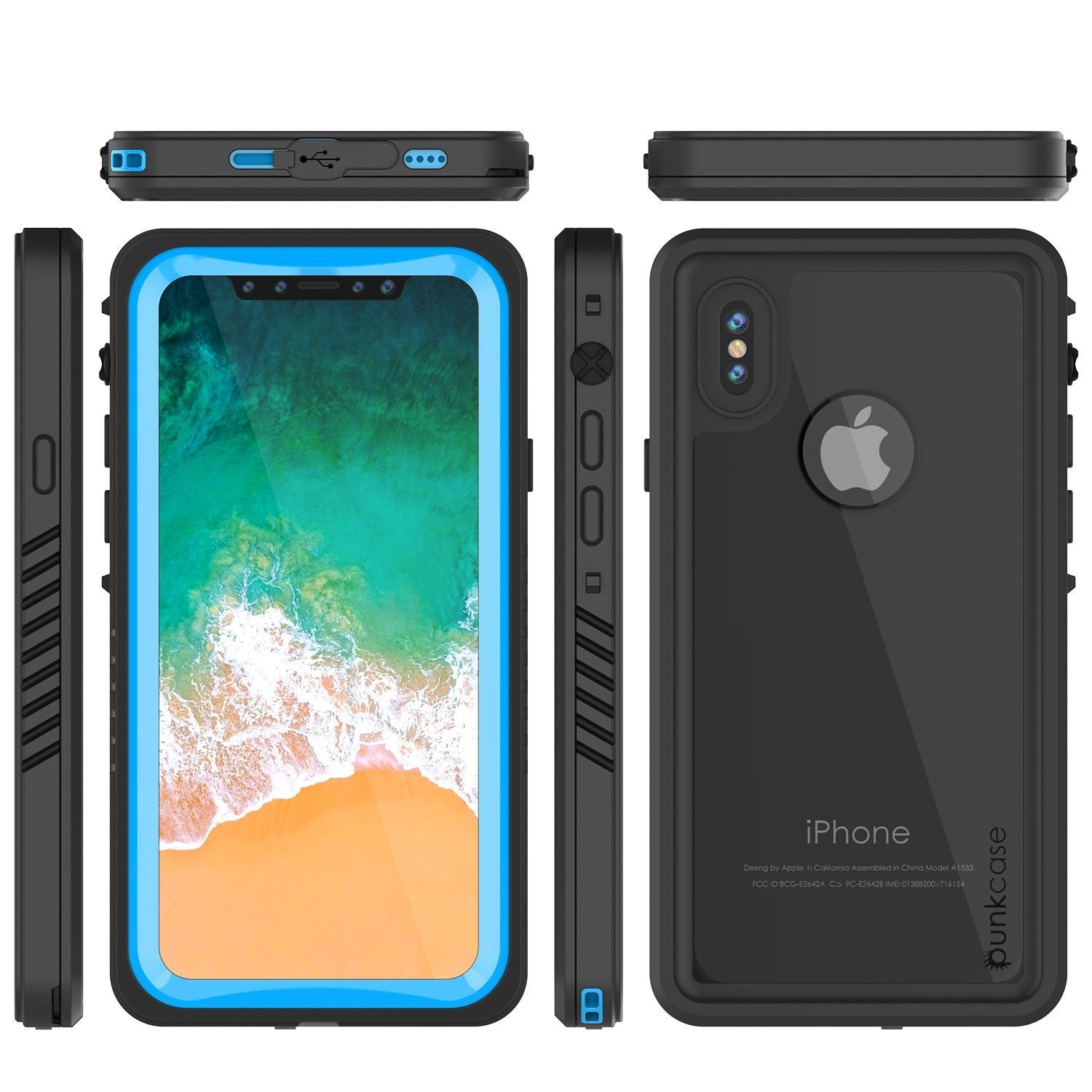 Capa à Prova d'Água para iPhone XS Max, Punkcase [Série Extrema] Capa de Armadura com Protetor de Tela Embutido [Azul Claro]