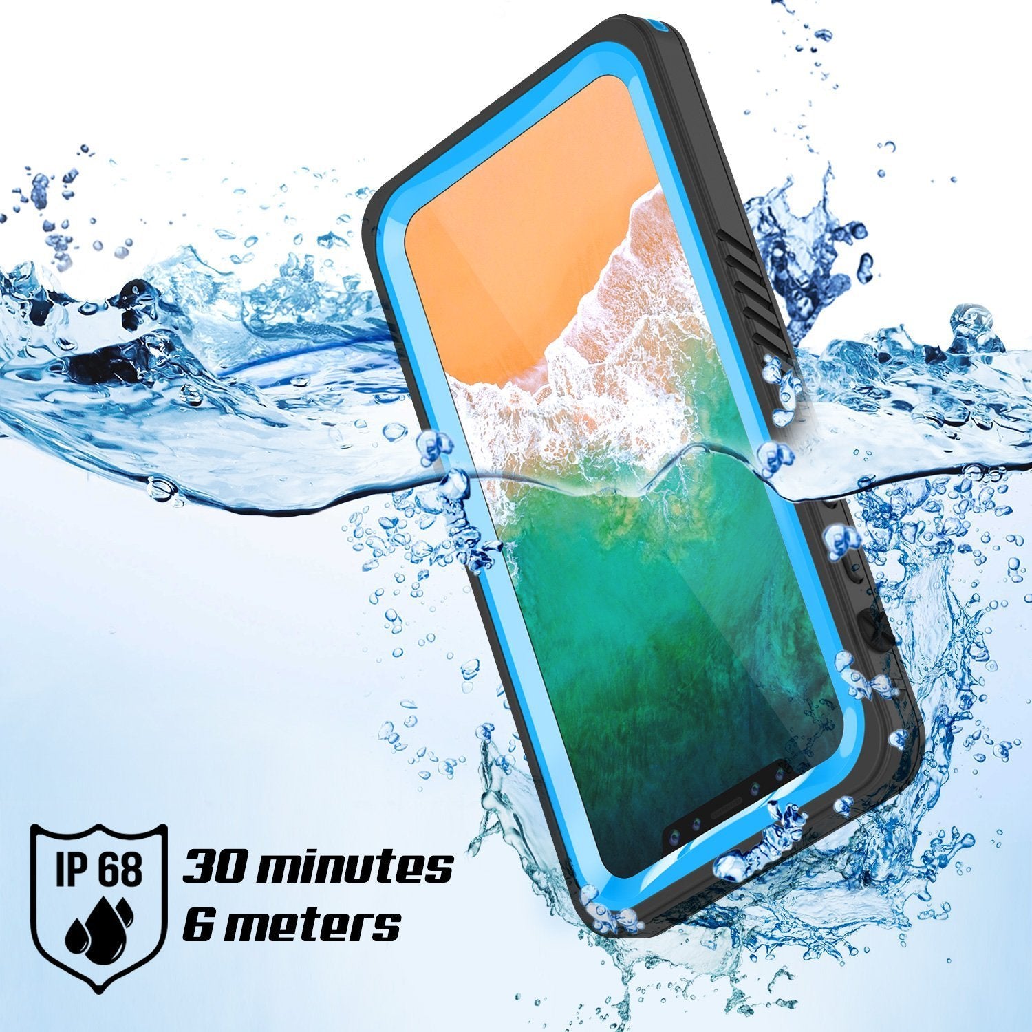 Capa à Prova d'Água para iPhone XS Max, Punkcase [Série Extrema] Capa de Armadura com Protetor de Tela Embutido [Azul Claro]