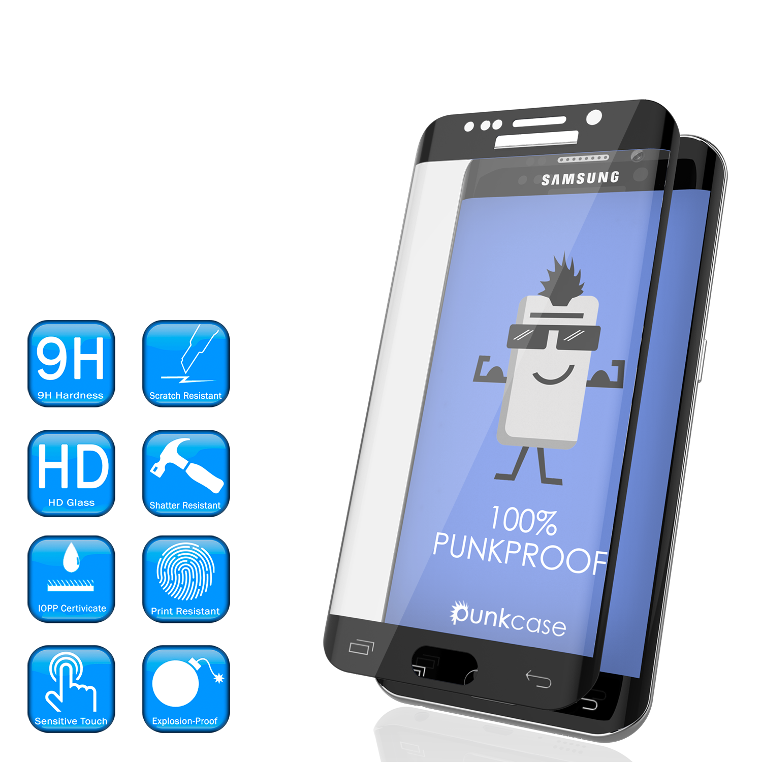 Galaxy S6 Edge Black Punkcase Glass SHIELD Tempered Glass Screen Protector 0.33mm Thick 9H Glass (Color in image: Clear)