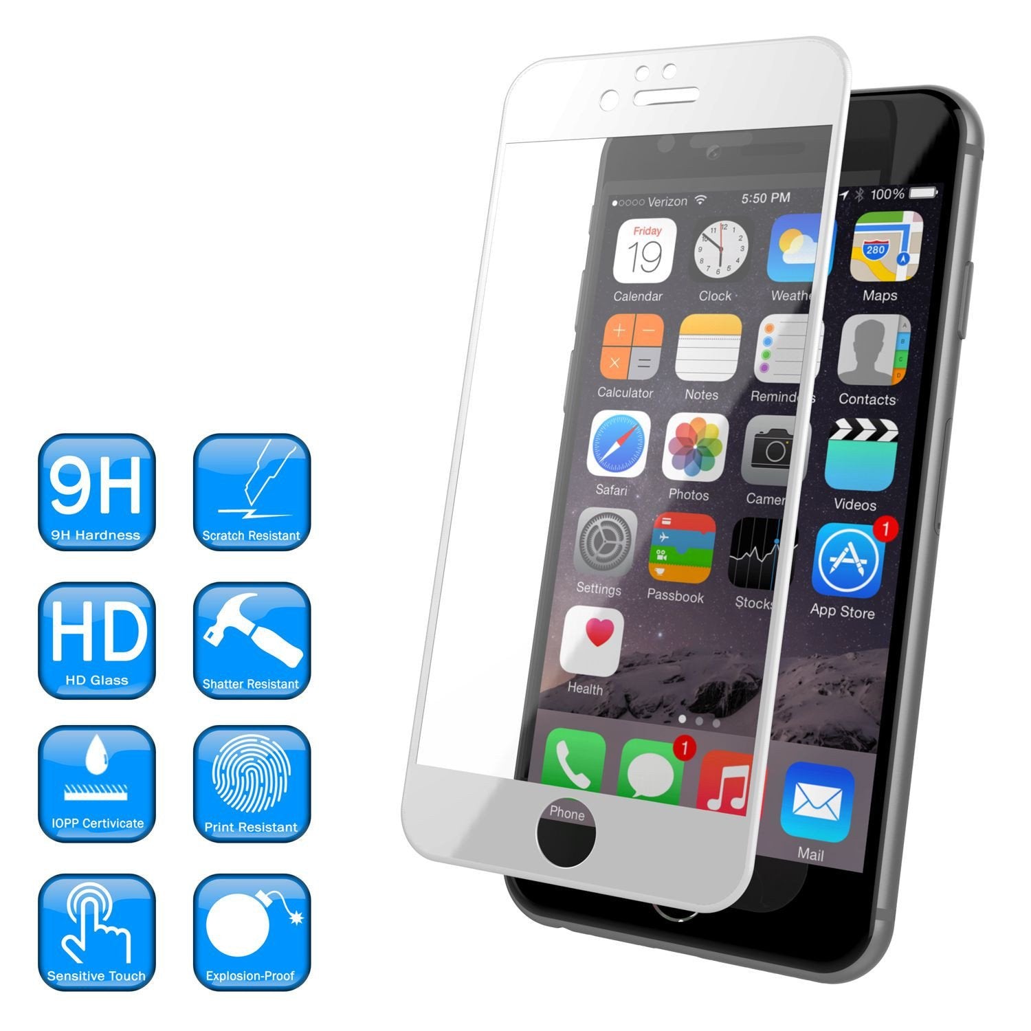 iPhone 6+/6s+ Plus White Screen Protector, Punkcase SHIELD Tempered Glass Protector 0.33mm Thick 9H (Color in image: Rose Gold)