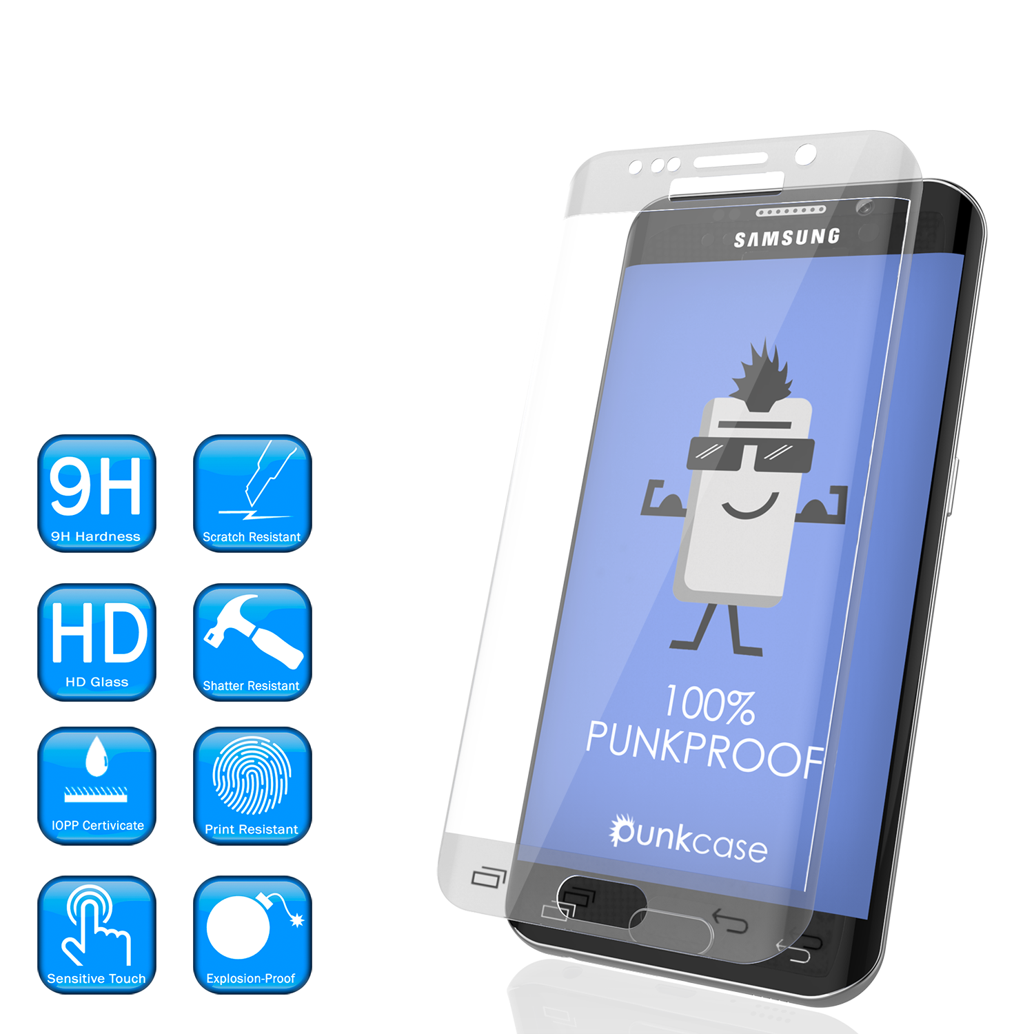 Galaxy S6 Edge Clear Punkcase Glass SHIELD Tempered Glass Screen Protector 0.33mm Thick 9H Glass (Color in image: White)