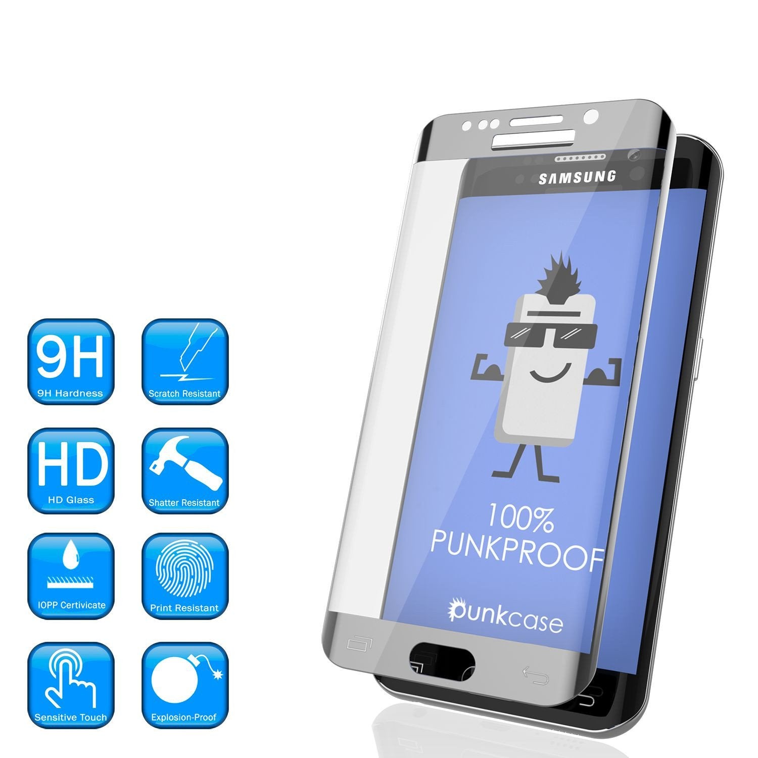 Galaxy S7 Silver Screen Protector, Punkcase Glass SHIELD Tempered Glass Protector 0.33mm Thick 9H (Color in image: Black)