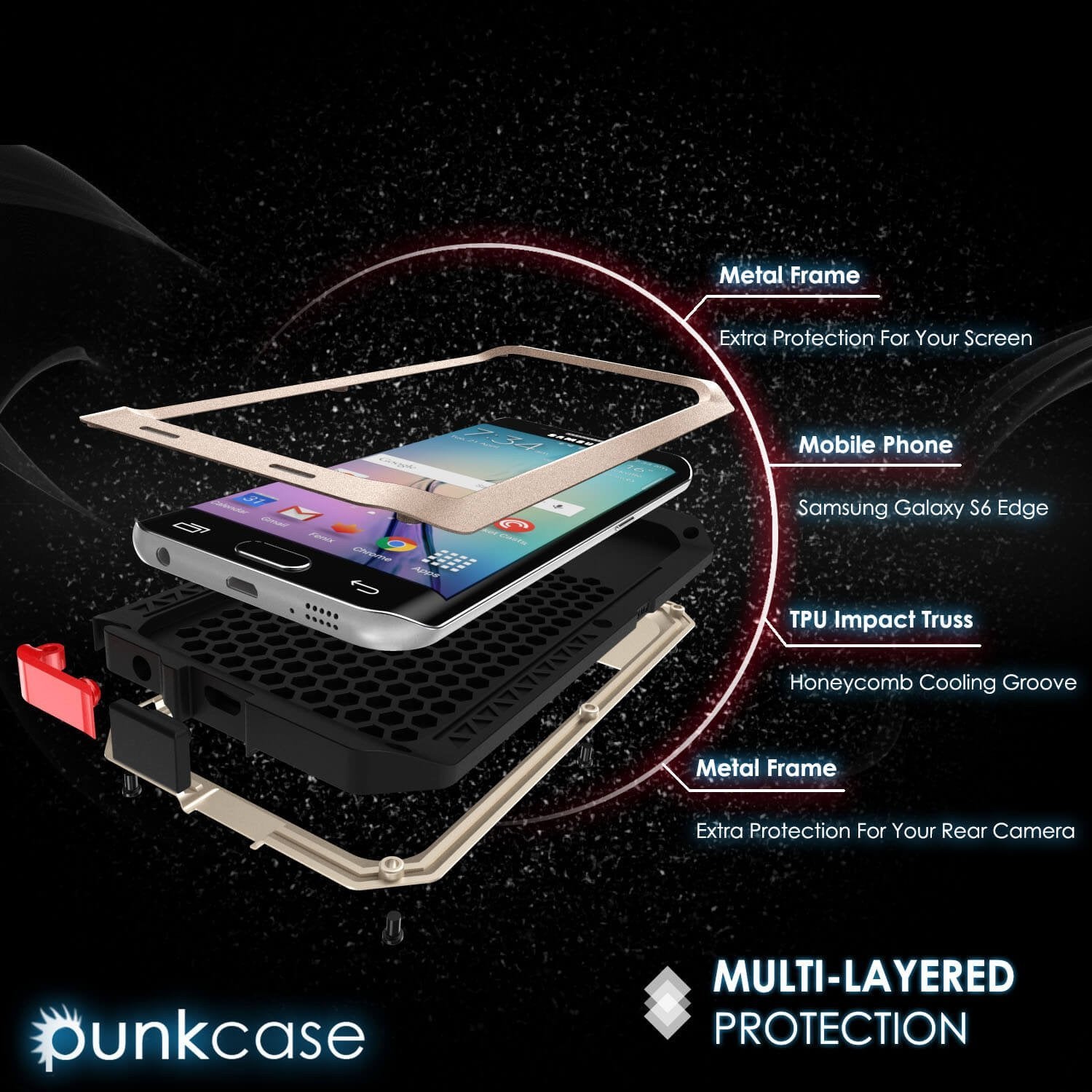 Galaxy S6 EDGE+ Plus  Case, PUNKcase Metallic Gold Shockproof  Slim Metal Armor Case (Color in image: black)