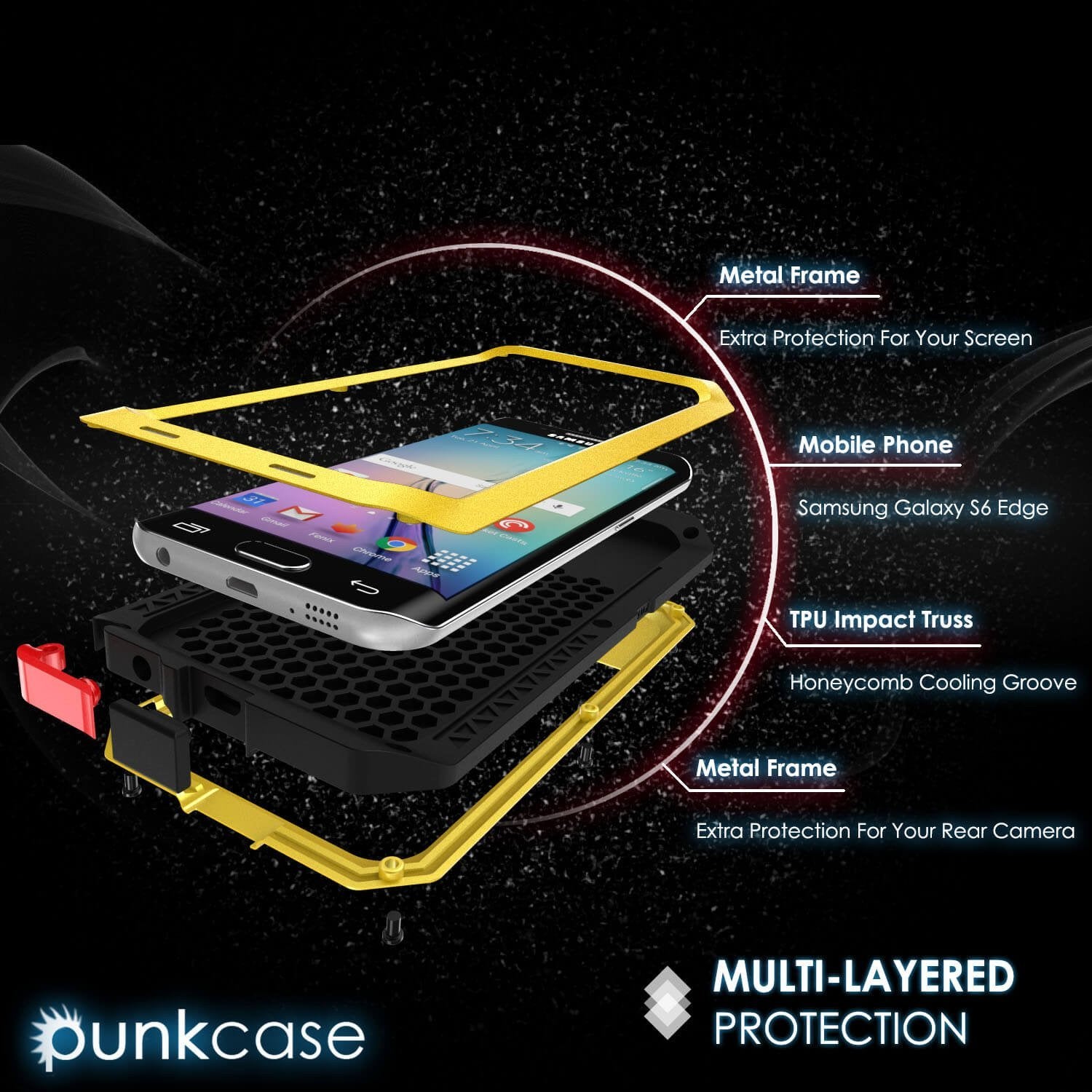 Galaxy S6 EDGE+ Plus  Case, PUNKcase Metallic Neon Shockproof  Slim Metal Armor Case (Color in image: gold)