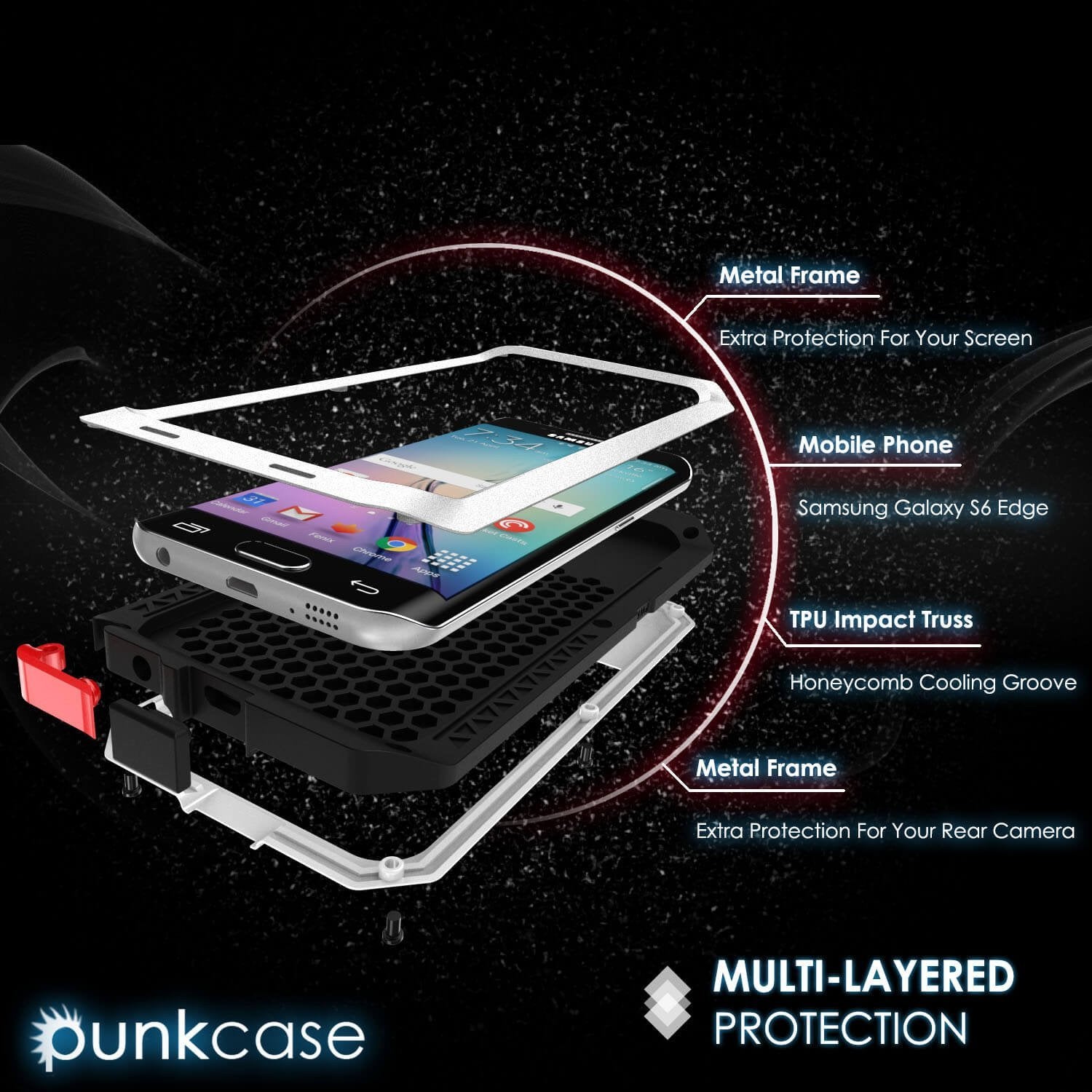 Galaxy S6 EDGE+ Plus  Case, PUNKcase Metallic White Shockproof  Slim Metal Armor Case (Color in image: black)