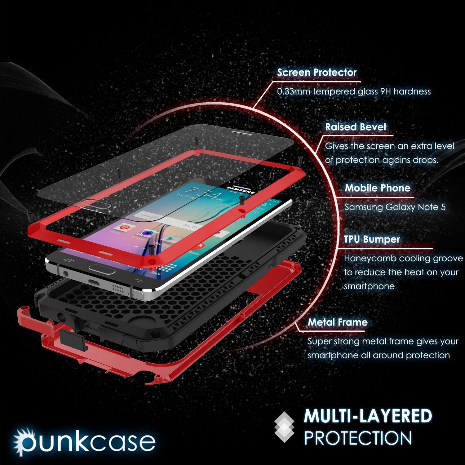 Capa S7, série METALLIC vermelha da Punkcase® para Samsung Galaxy S7 com vidro temperado | Moldura de alumínio