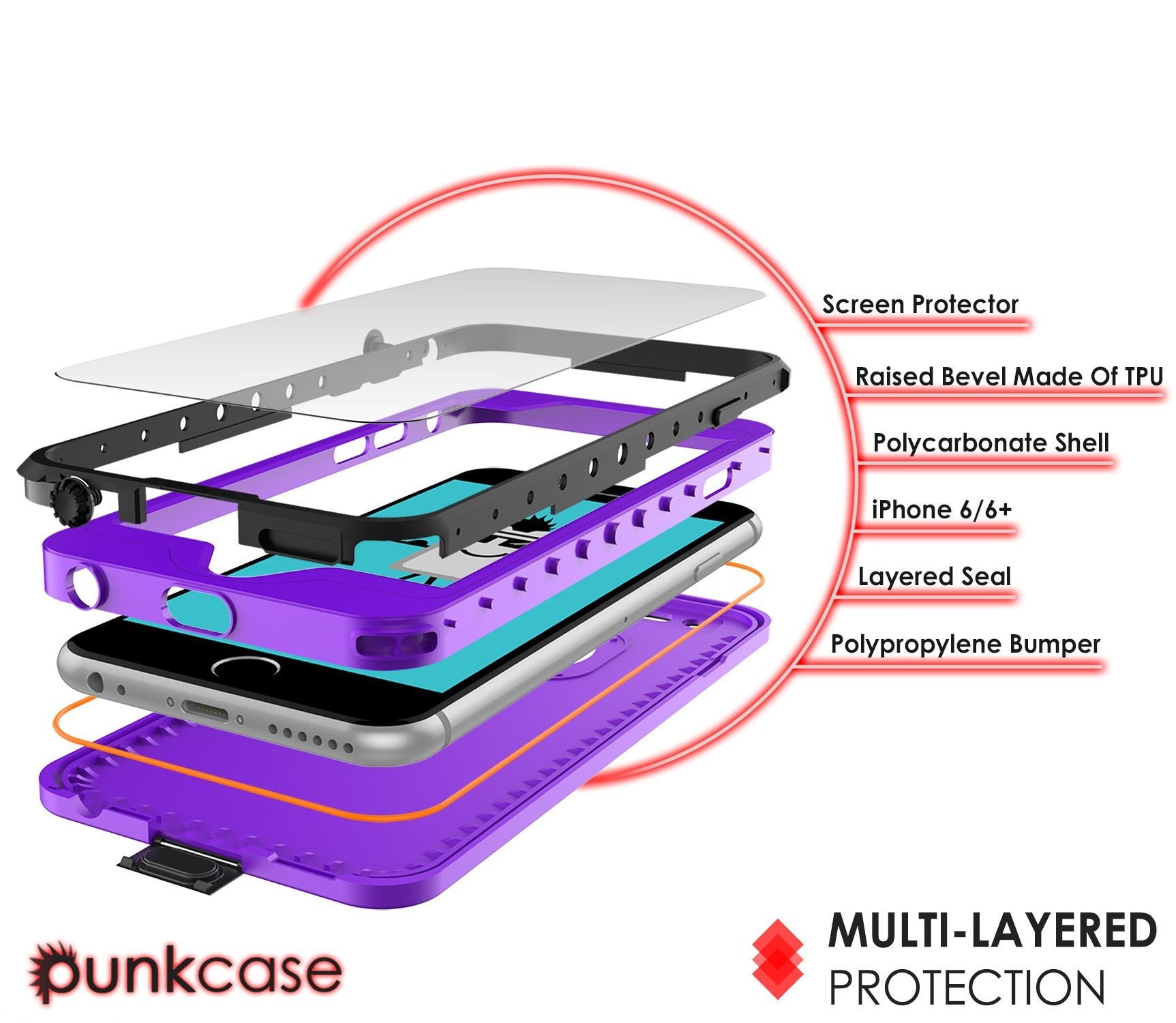 iPhone 6s/6 Waterproof Case, PunkCase StudStar Purple w/ Attached Screen Protector | Lifetime Warranty (Color in image: black)