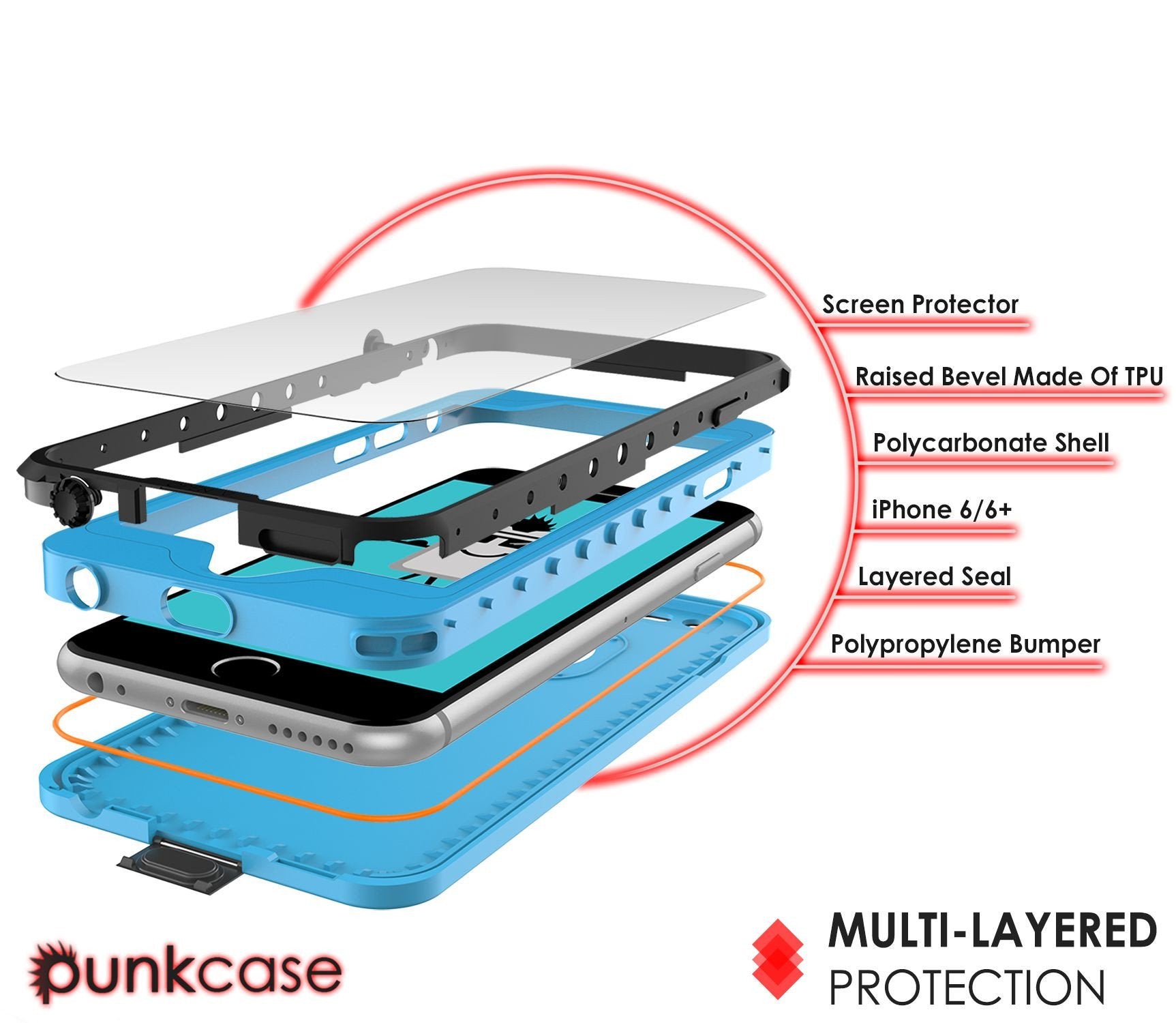 iPhone 6S+/6+ Plus Waterproof Case, PUNKcase StudStar Light Blue w/ Attached Screen Protector (Color in image: teal)