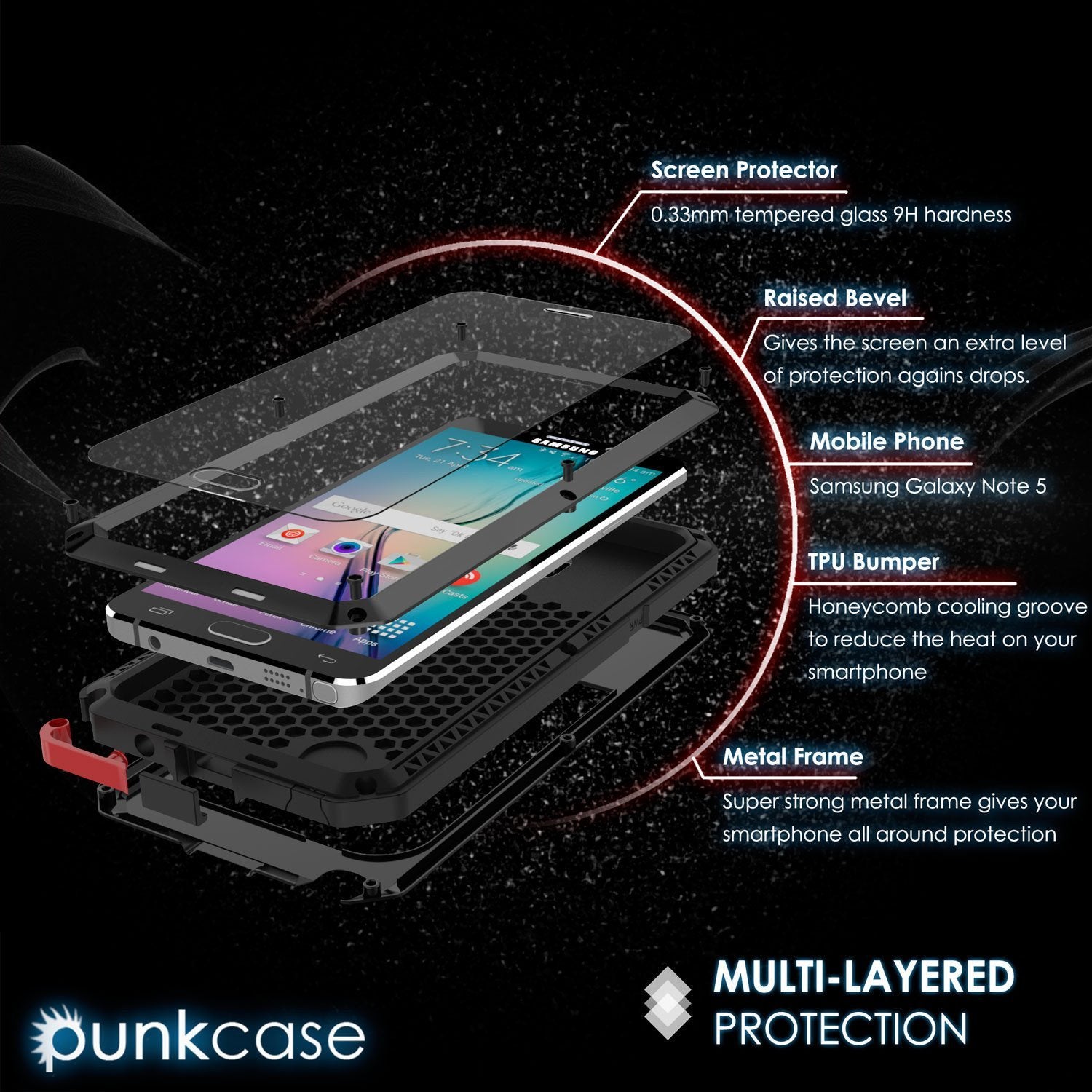 Capa S7, Série METALLIC BLACK da Punkcase® para Samsung Galaxy S7 com VIDRO TEMPERADO | Estrutura de Alumínio