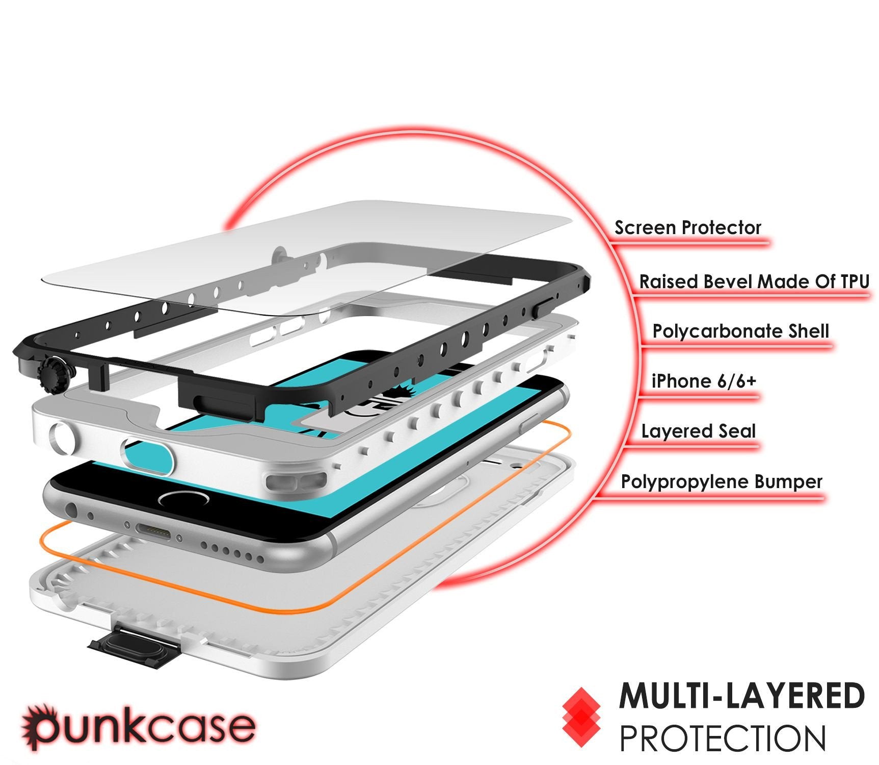 iPhone 6S+/6+ Plus Waterproof Case, PUNKcase StudStar White w/ Attached Screen Protector | Warranty (Color in image: black)