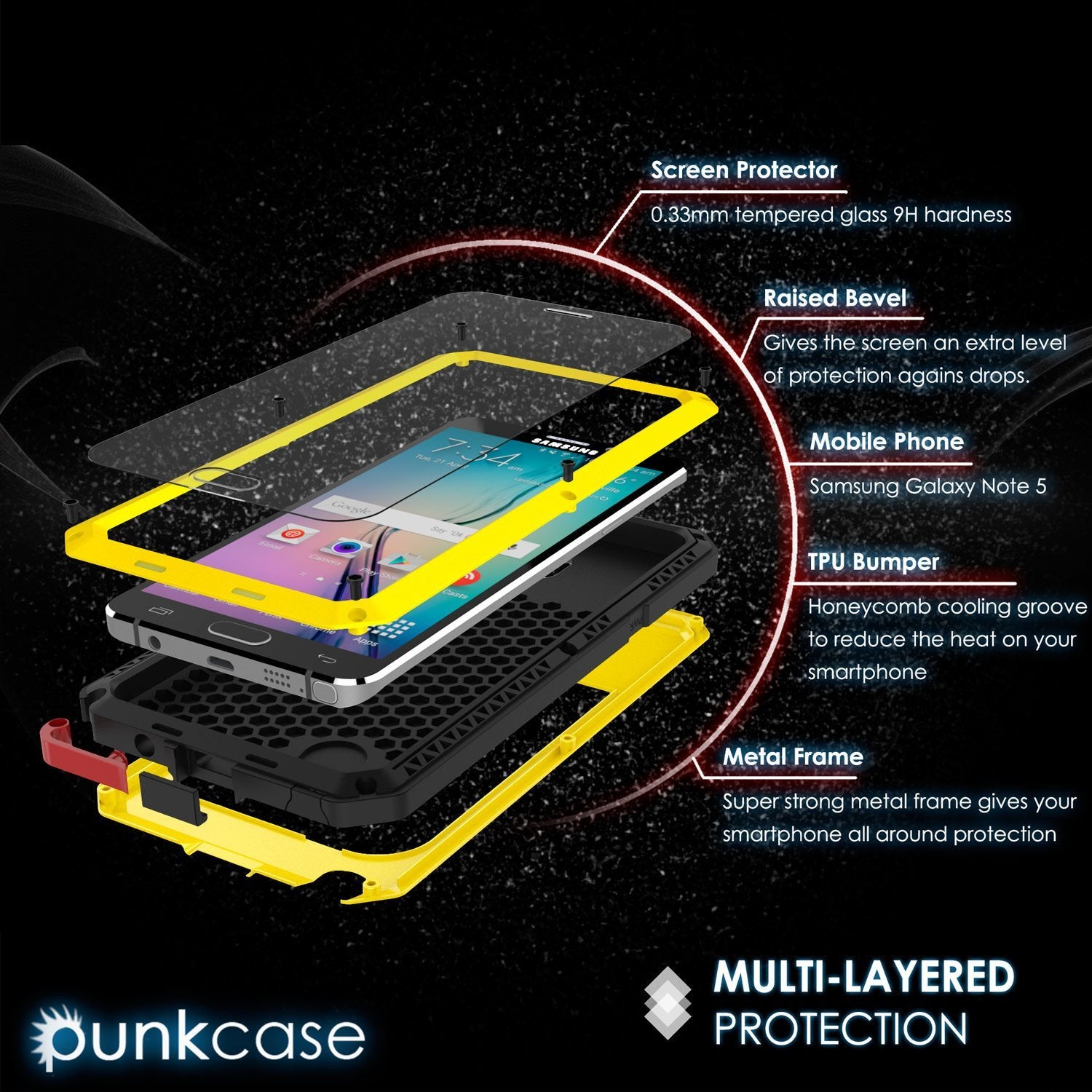 Capa Note 5, Série METÁLICA PUNKCASE® NEON c/ VIDRO TEMPERADO | Moldura de Alumínio