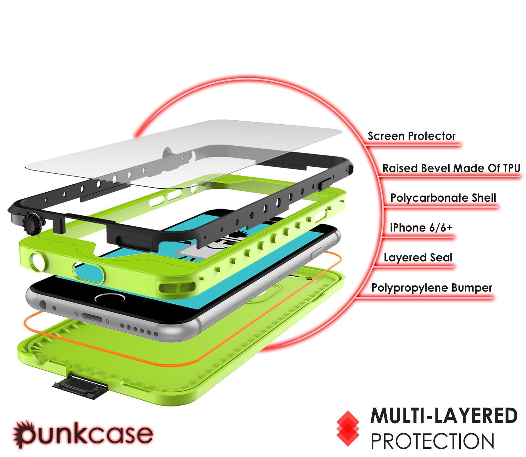 iPhone 6s/6 Waterproof Case, PunkCase StudStar Light Green w/ Attached Screen Protector | Lifetime Warranty (Color in image: black)
