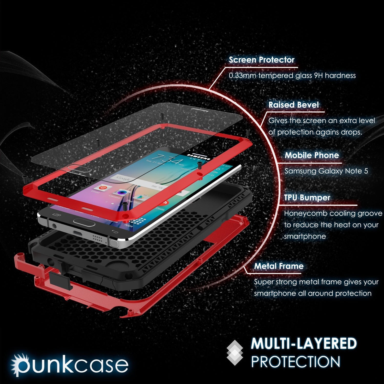 Capa para Note 5, série METALLIC vermelha da Punkcase® com VIDRO TEMPERADO | Moldura de alumínio