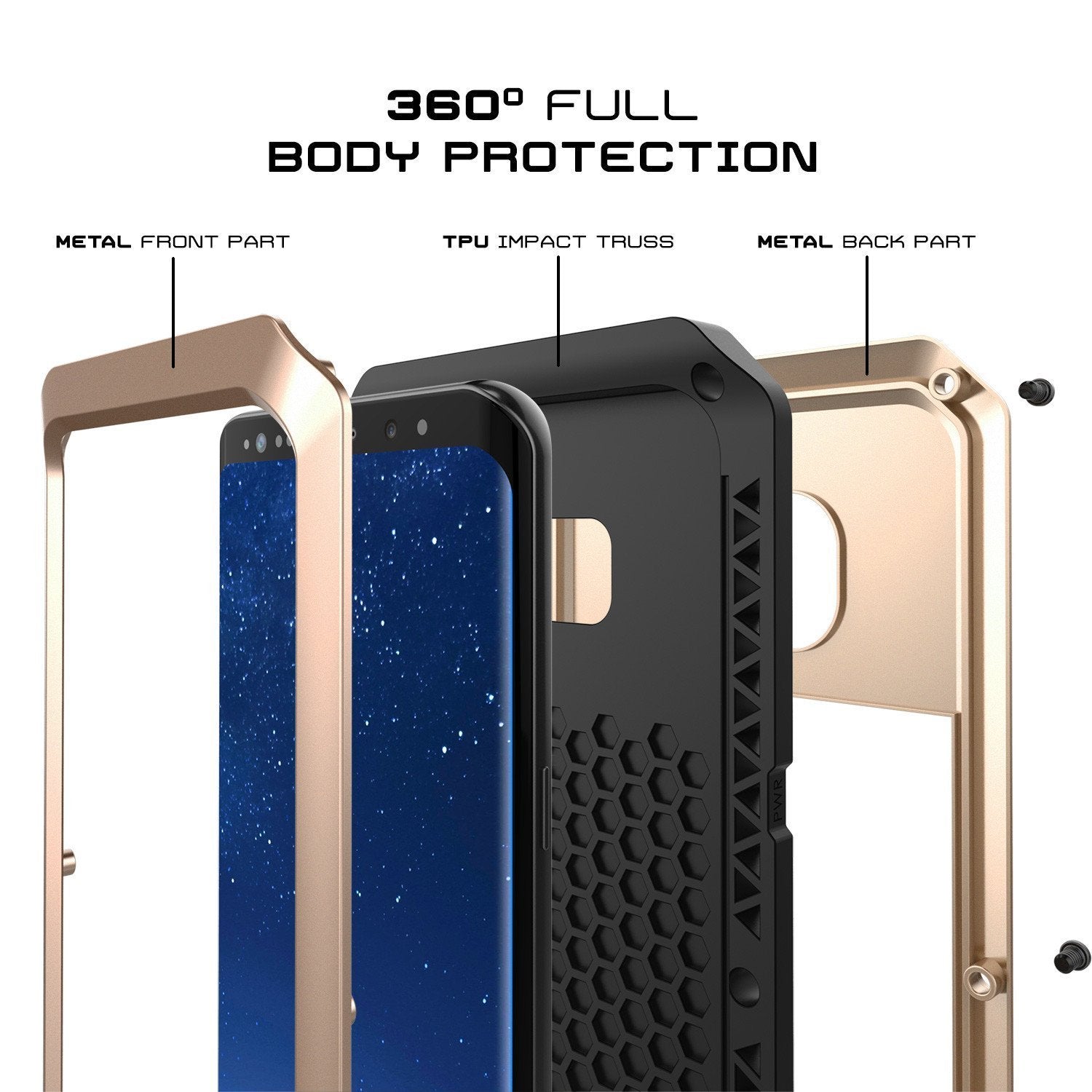 Galaxy Note 8  Case, PUNKcase Metallic Gold Shockproof  Slim Metal Armor Case (Color in image: silver)