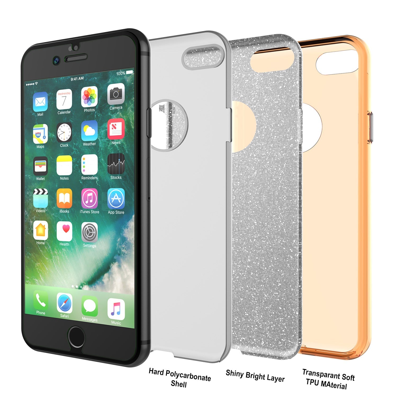 iPhone 8 Case, Punkcase Galactic 2.0 Series Ultra Slim Protective Armor TPU Cover [Gold] (Color in image: pink)