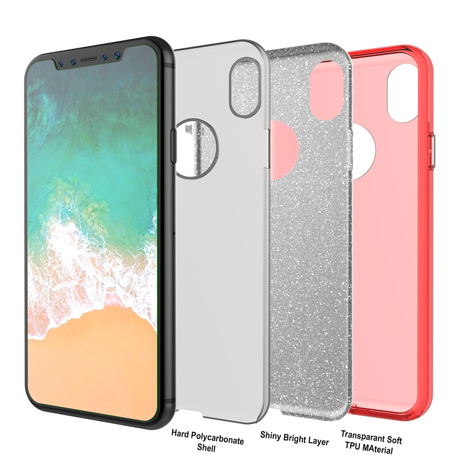 iPhone X Case, Punkcase Galactic 2.0 Series Ultra Slim w/ Tempered Glass Screen Protector | [Red] (Color in image: black/grey)