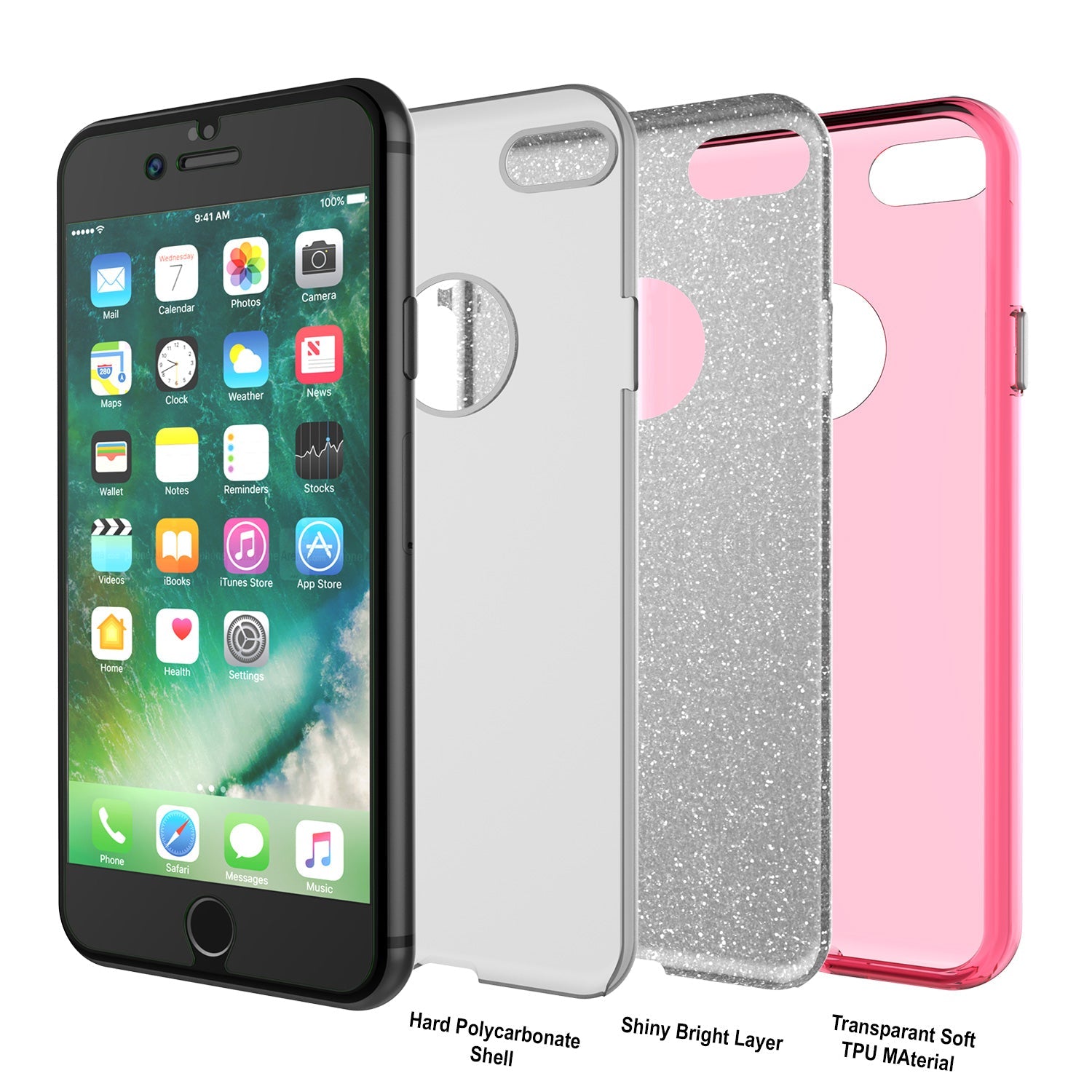 iPhone 8 Case, Punkcase Galactic 2.0 Series Ultra Slim Protective Armor TPU Cover [Pink] (Color in image: gold)