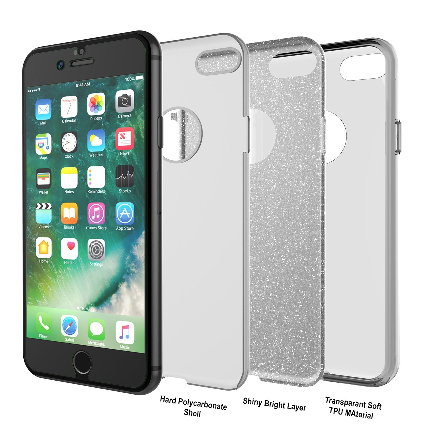 iPhone 8 Case, Punkcase Galactic 2.0 Series Ultra Slim Protective Armor TPU Cover [Silver] (Color in image: pink)