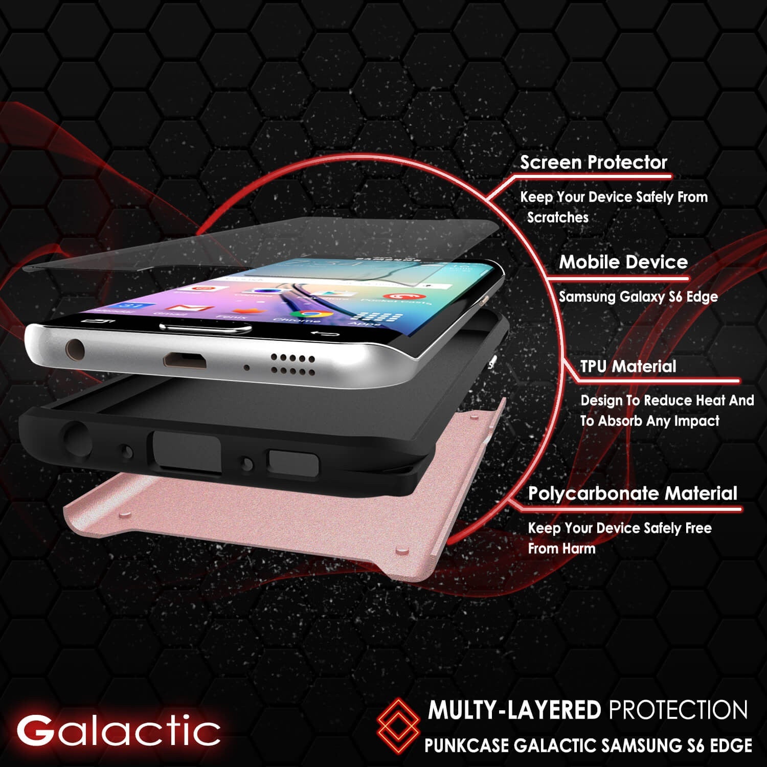 Galaxy s6 EDGE Case PunkCase Galactic Rose Gold Series Slim Armor Soft Cover w/ Screen Protector (Color in image: gold)