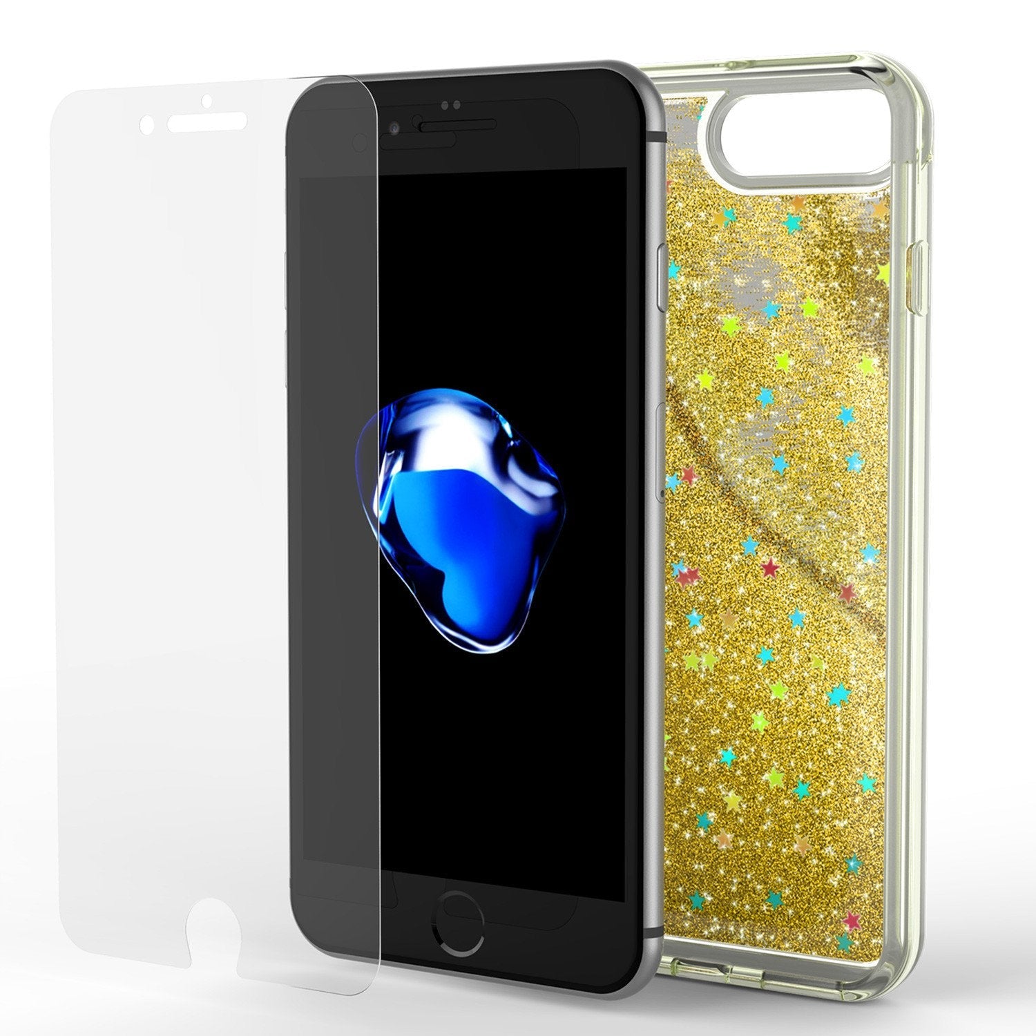 iPhone 8+ Plus Case, PunkСase LIQUID Gold Series, Protective Dual Layer Floating Glitter Cover (Color in image: silver)