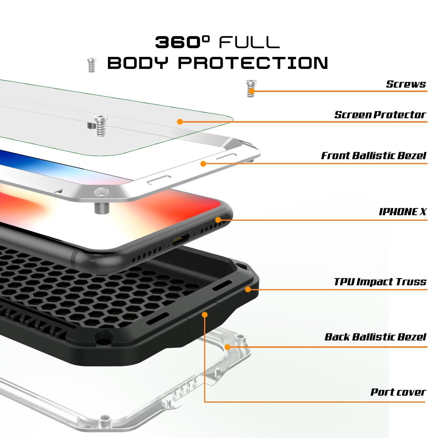 iPhone X Metal Case, Heavy Duty Military Grade Rugged White Armor Cover [shock proof] Hybrid Full Body Hard Aluminum & TPU Design (Color in image: Red)