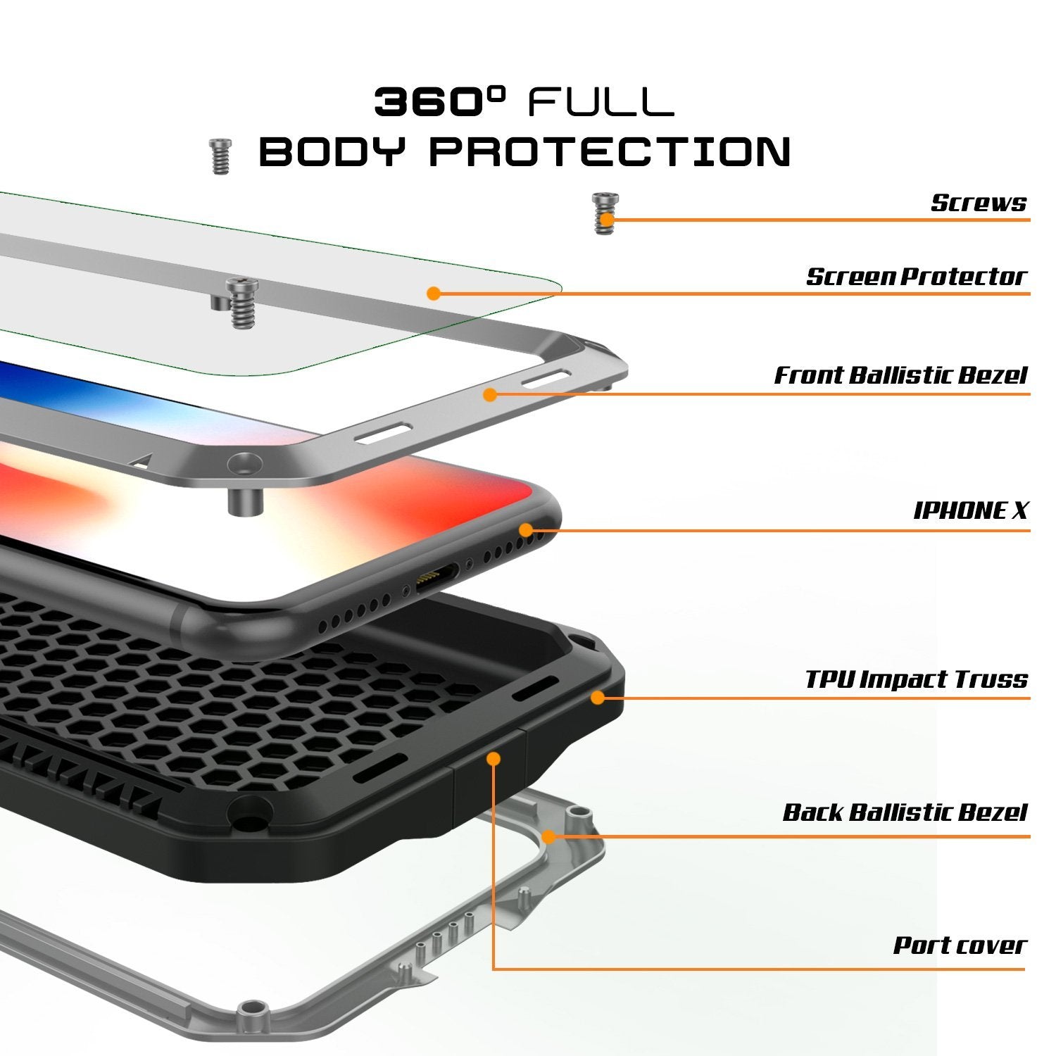 iPhone X Metal Case, Heavy Duty Military Grade Rugged Armor Cover [shock proof] Hybrid Full Body Hard Aluminum & TPU Design (Color in image: Red)