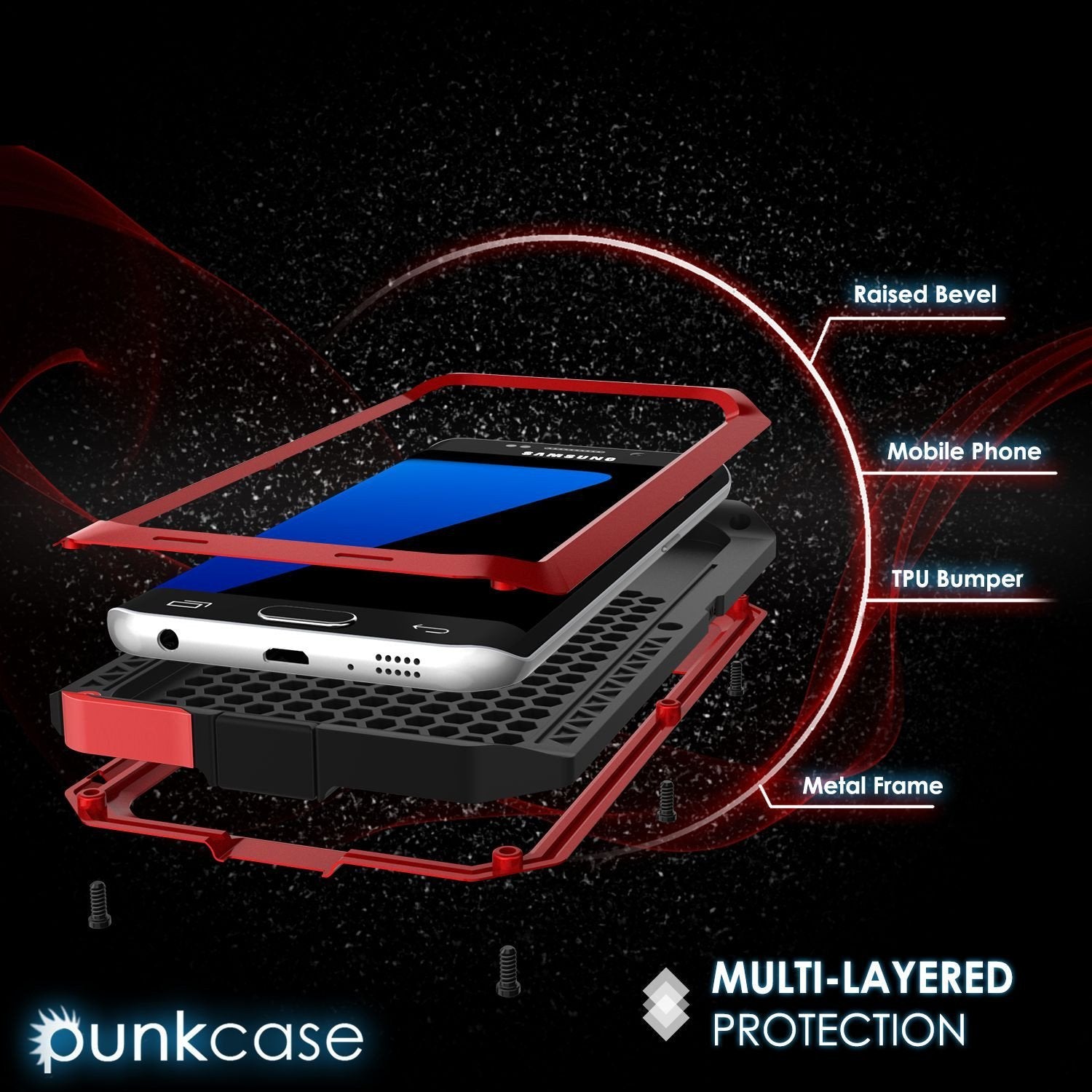 Galaxy S7 EDGE  Case, PUNKcase Metallic Red Shockproof  Slim Metal Armor Case (Color in image: black)