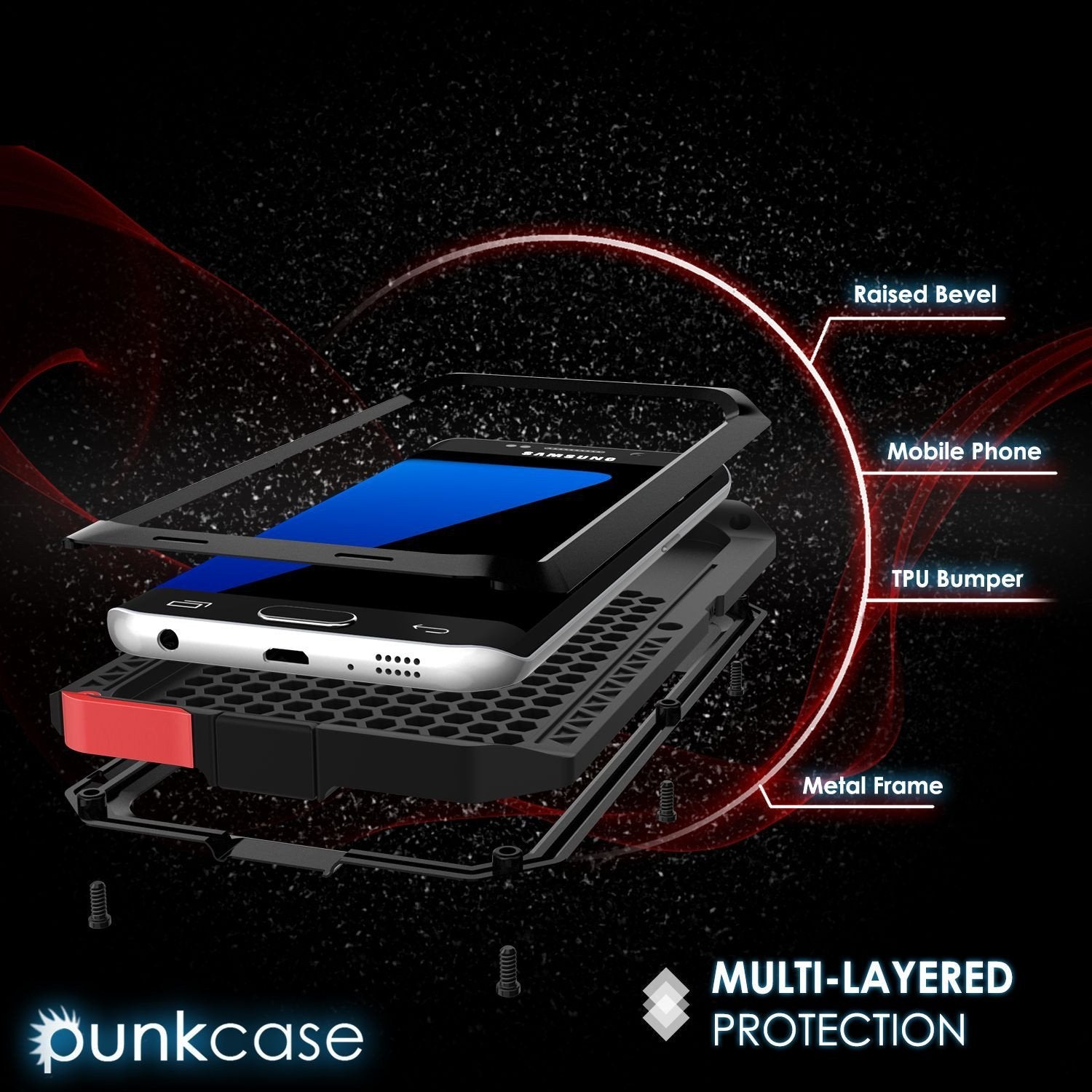 Galaxy S7 EDGE Case, PUNKcase Metallic Black Shockproof  Slim Metal Armor Case (Color in image: silver)