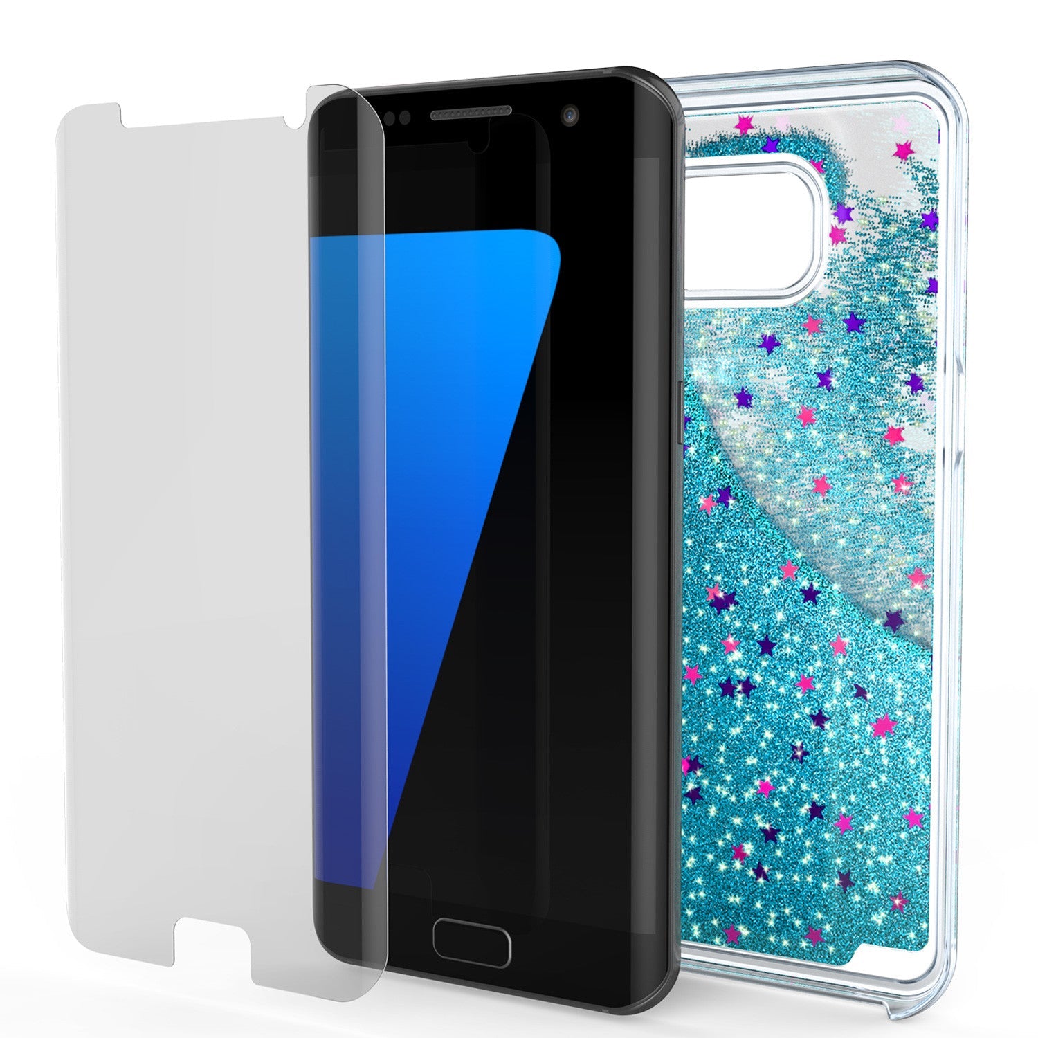 S7 Edge Case, Punkcase [Liquid Teal Series] Protective Dual Layer Floating Glitter Cover with lots of Bling & Sparkle + PunkShield Screen Protector (Color in image: green)