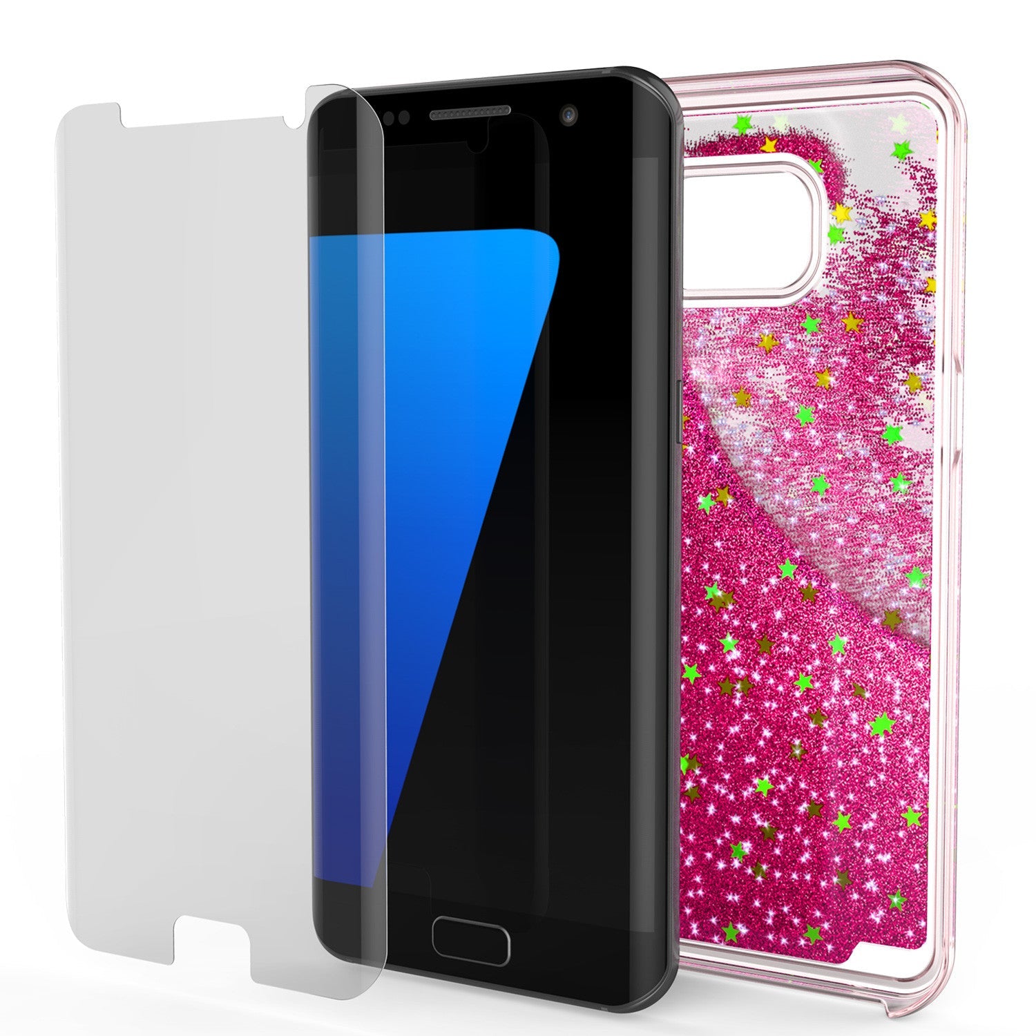 S7 Edge Case, PunkCase LIQUID Pink Series, Protective Dual Layer Floating Glitter Cover (Color in image: gold)