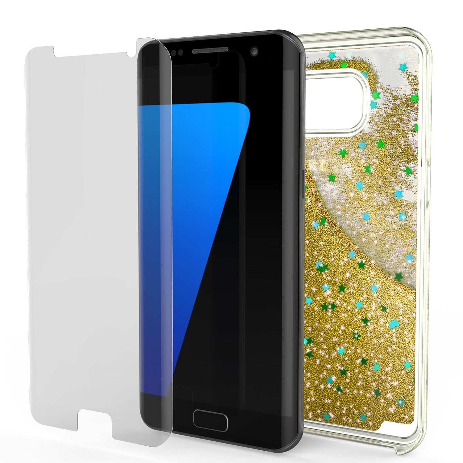 S7 Edge Case, Punkcase [Liquid GOLD Series] Protective Dual Layer Floating Glitter Cover with lots of Bling & Sparkle + PunkShield Screen Protector (Color in image: silver)