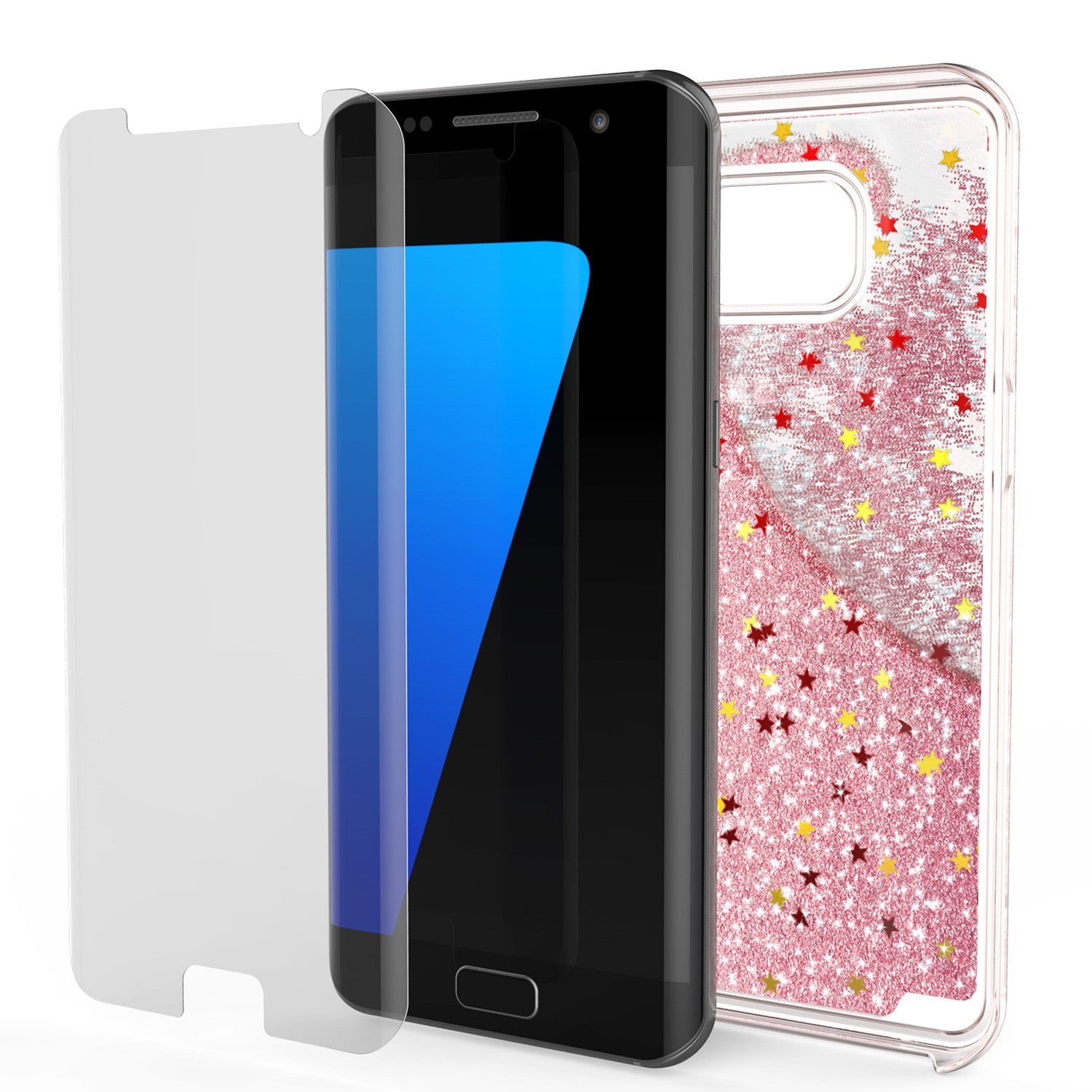 S7 Edge Case, Punkcase [Liquid Rose Series] Protective Dual Layer Floating Glitter Cover with lots of Bling & Sparkle + PunkShield Screen Protector (Color in image: teal)
