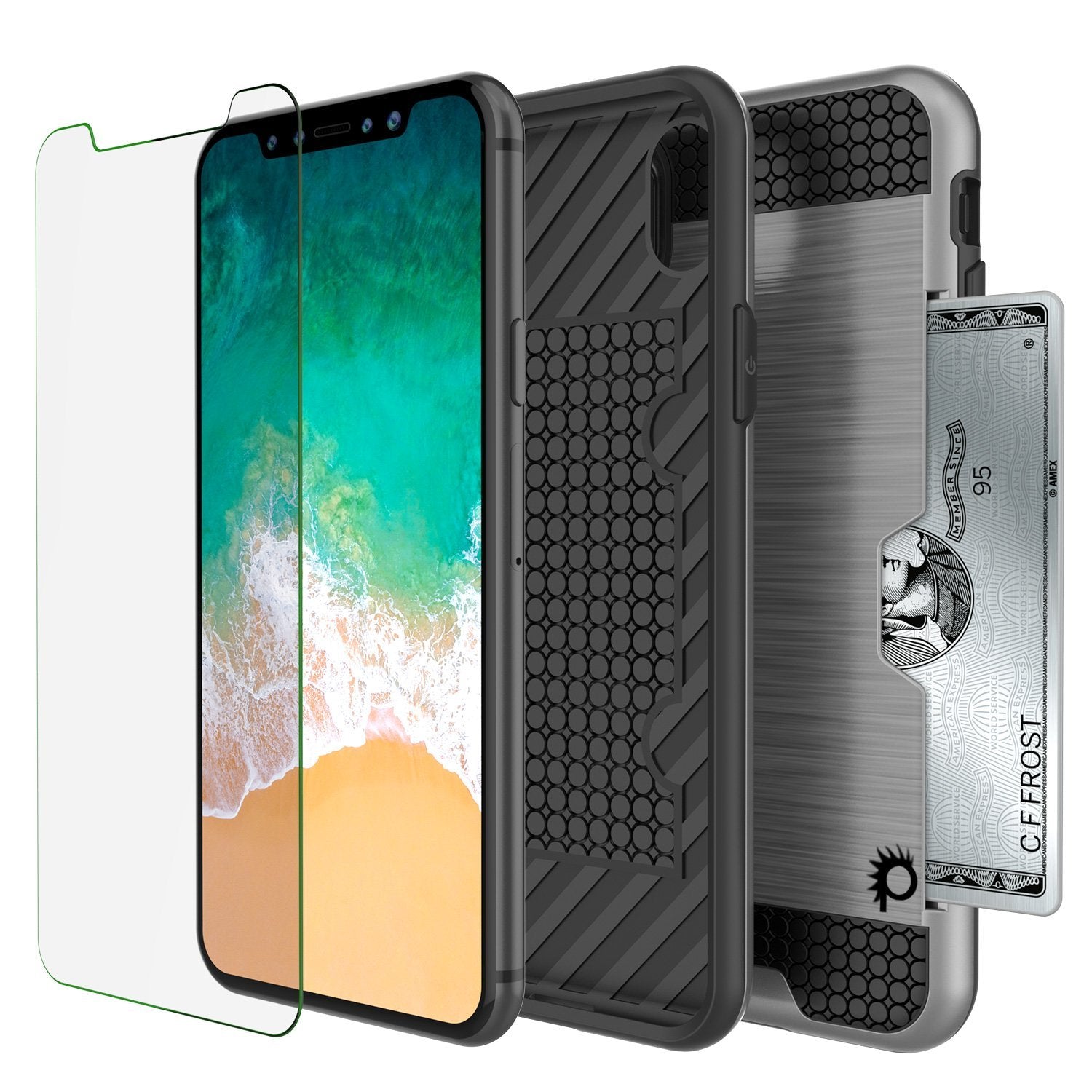 iPhone X Case, PUNKcase [SLOT Series] Slim Fit Dual-Layer Armor Cover & Tempered Glass PUNKSHIELD Screen Protector for Apple iPhone X [Silver] (Color in image: White)