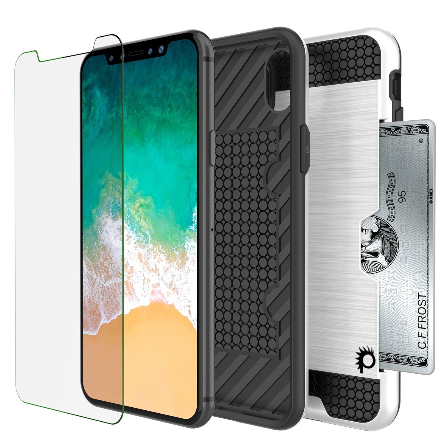iPhone X Case, PUNKcase [SLOT Series] Slim Fit Dual-Layer Armor Cover & Tempered Glass PUNKSHIELD Screen Protector for Apple iPhone X [White] (Color in image: Pink)