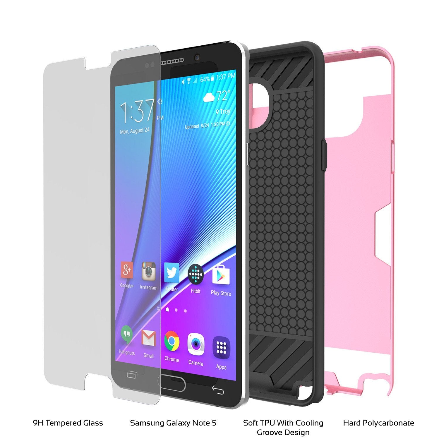 Galaxy Note 5 Case PunkCase SLOT Pink Series Slim Armor Soft Cover Case w/ Tempered Glass (Color in image: White)